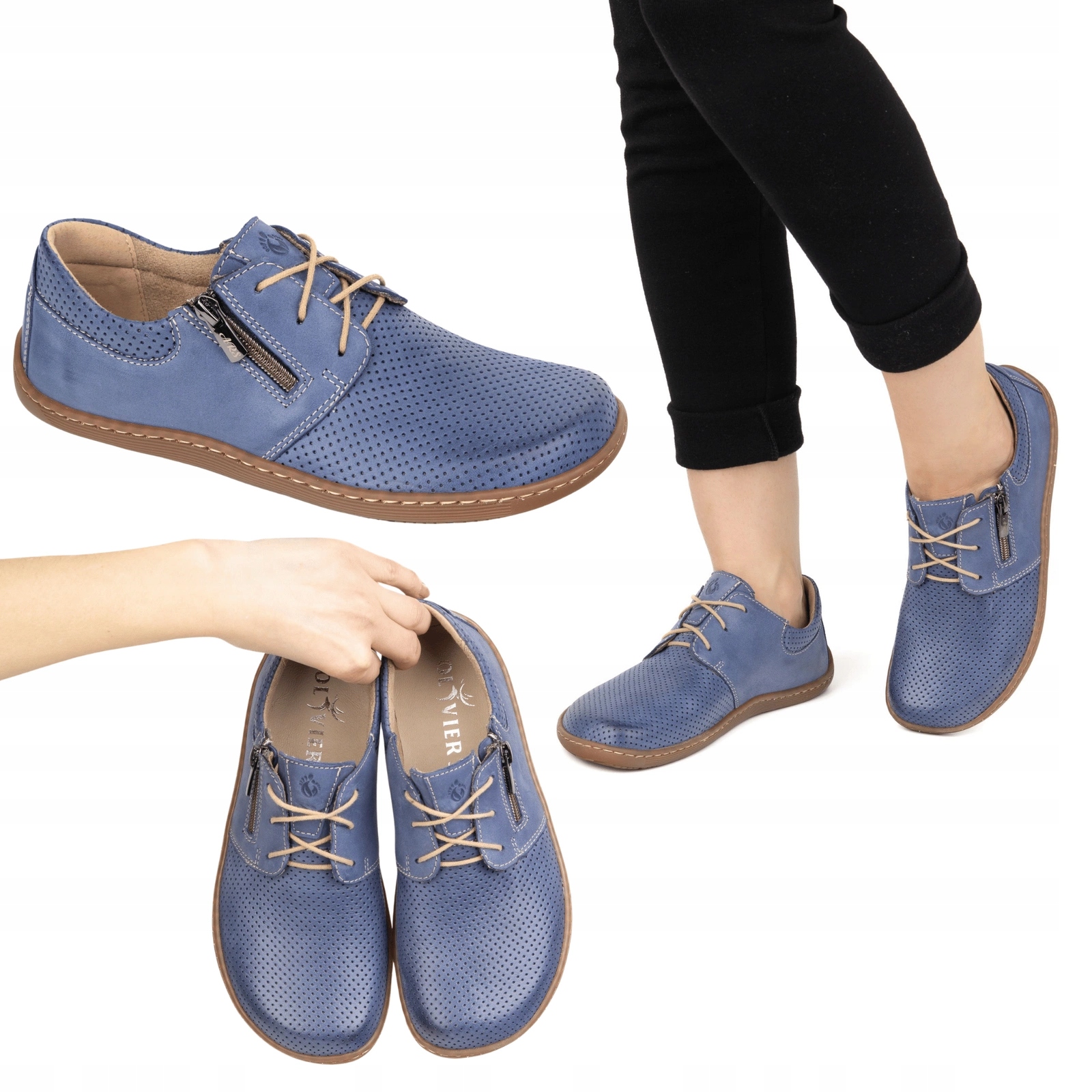 Barefoot kožené minimalistické boty 1244 perforované, tmavě modré 37