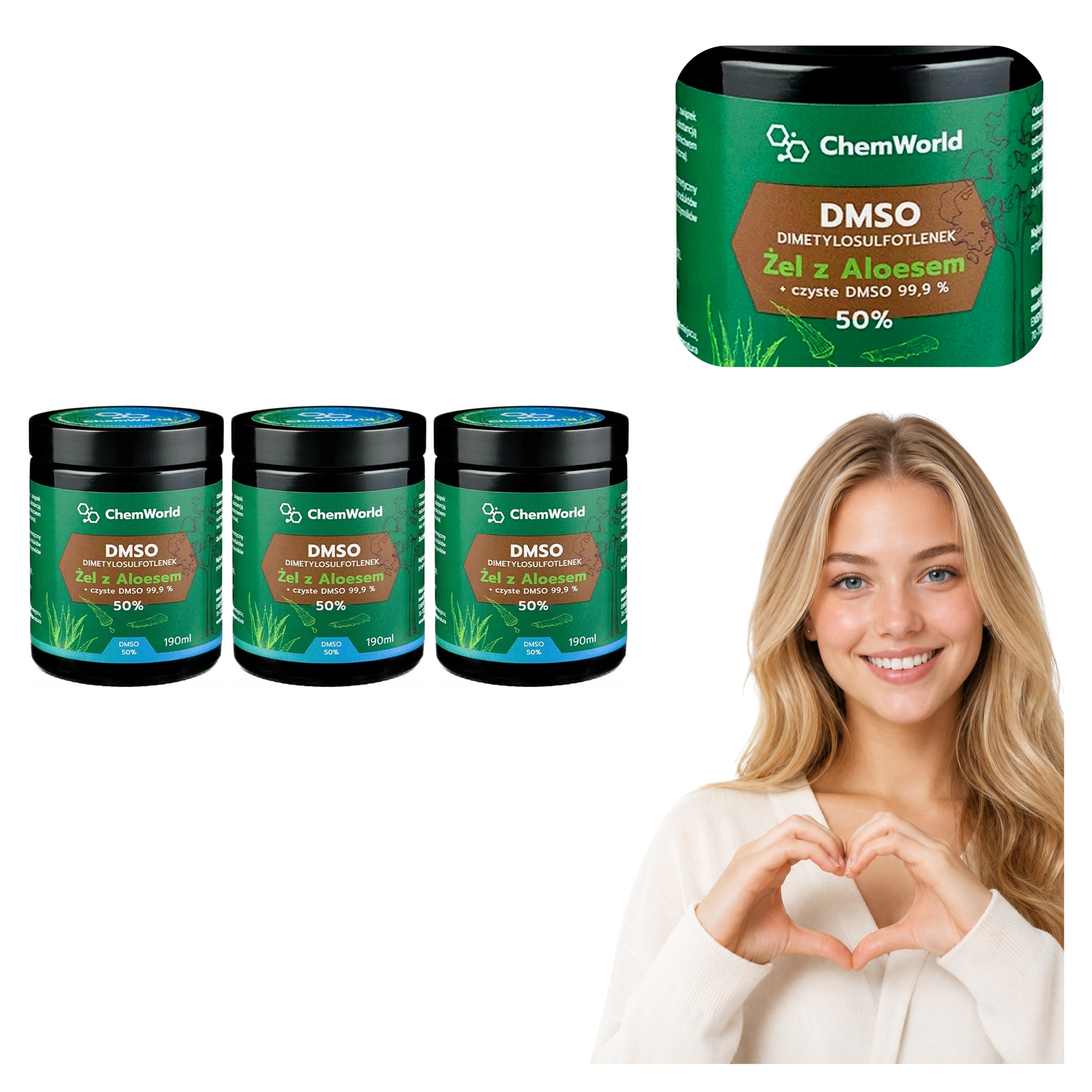3x Żel Dmso 50% Chemworld Aloes Dimetylosulfotlenek 190 ml Aloe Vera Czda