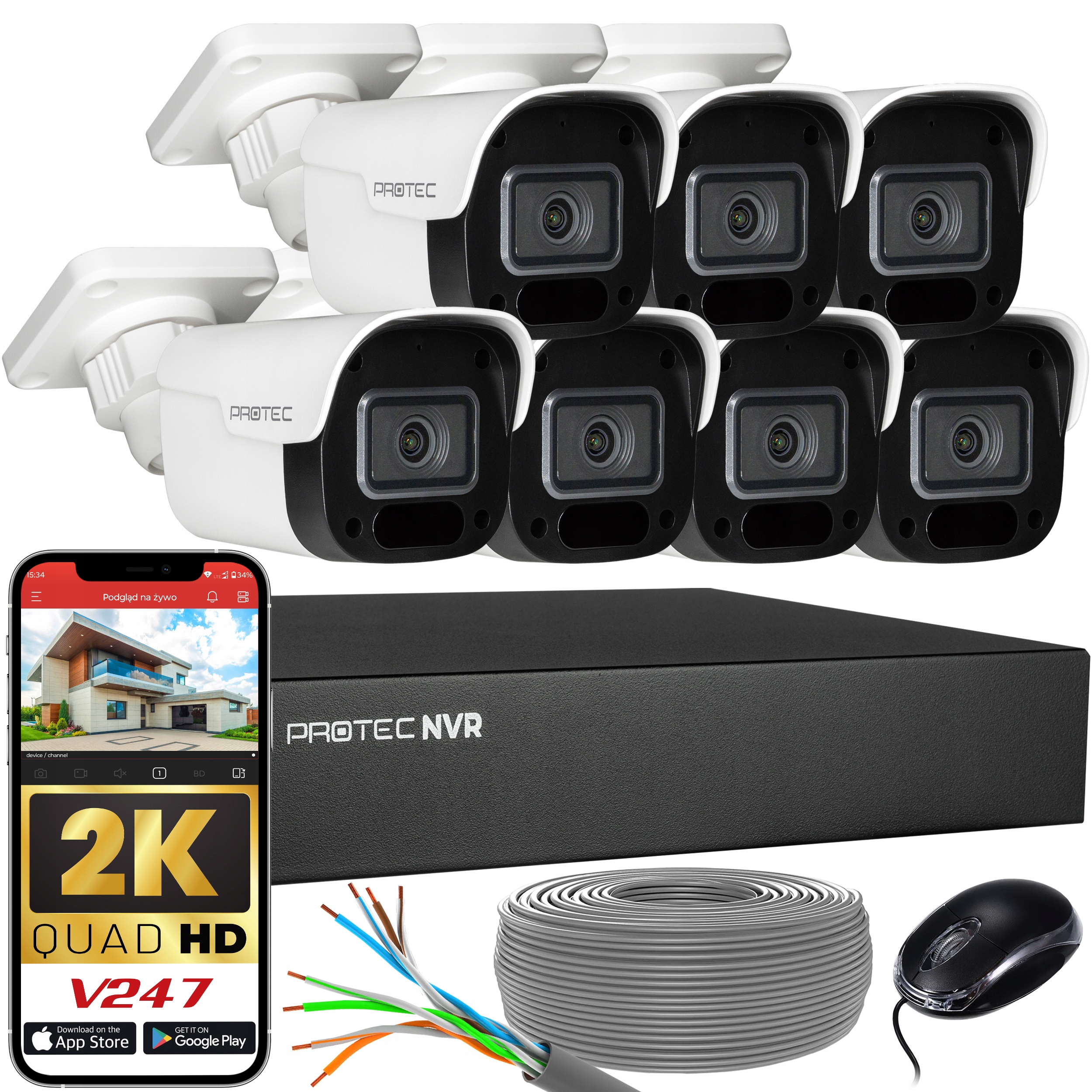 Sada monitorování 7 kamer Ip PoE 4Mpx s mikrofonem náhled bez hdd