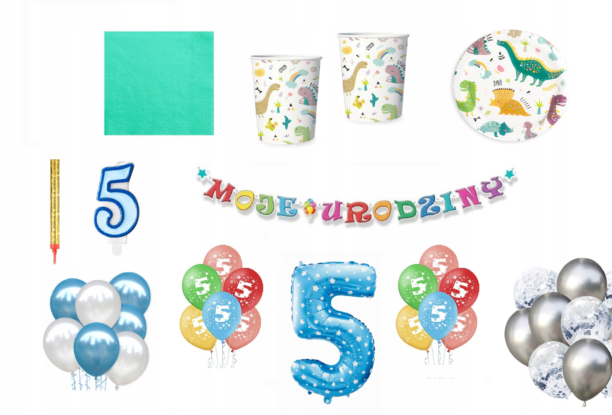 

Zestaw urodzinowy 5 urodziny Dinozaury Balony