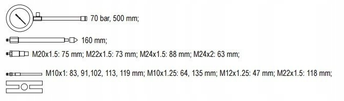 YATO YT-7307 MIERNIK CIŚNIENIA W SILNIKACH DIESLA Waga produktu z opakowaniem jednostkowym 3.5 kg