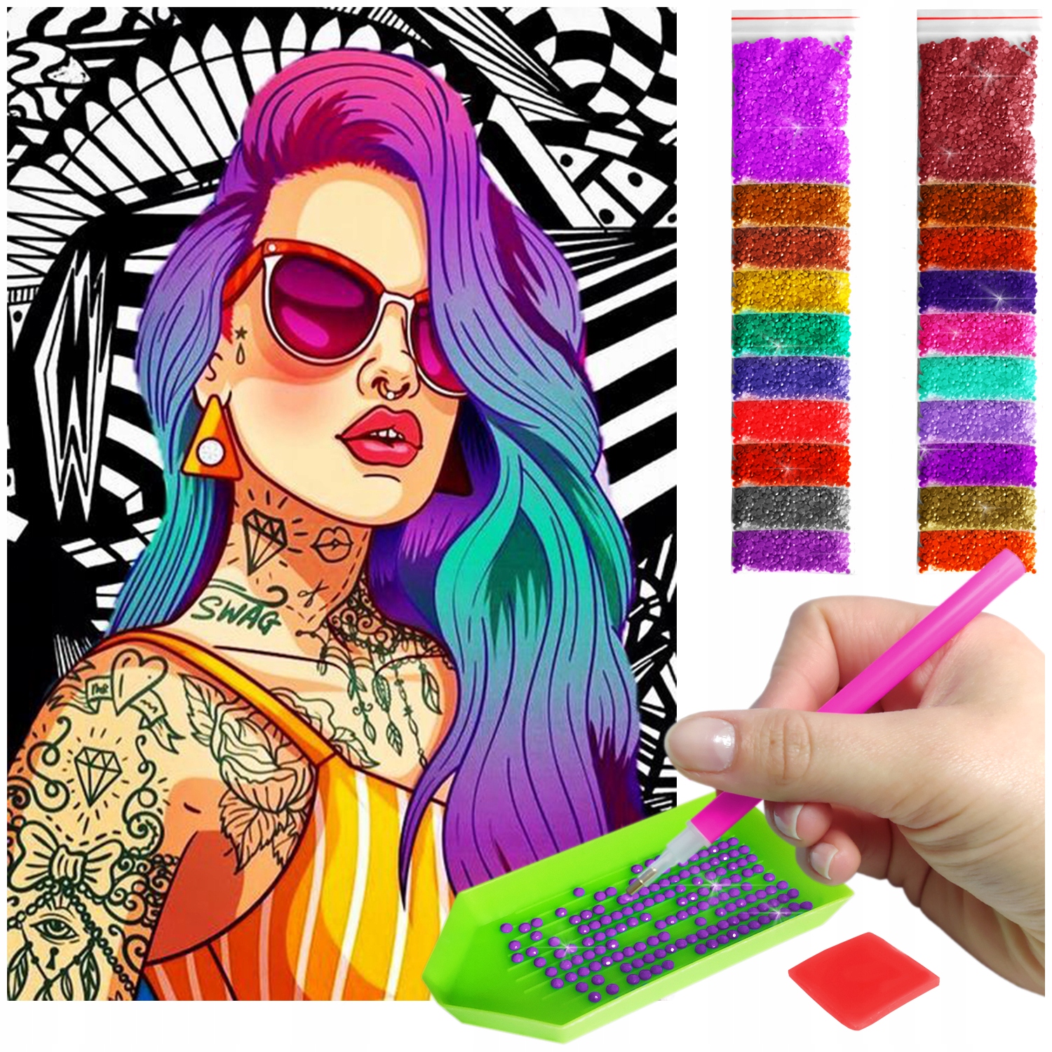 Velká Výšivka diamond painting mozaika žena tetování 60x40cm