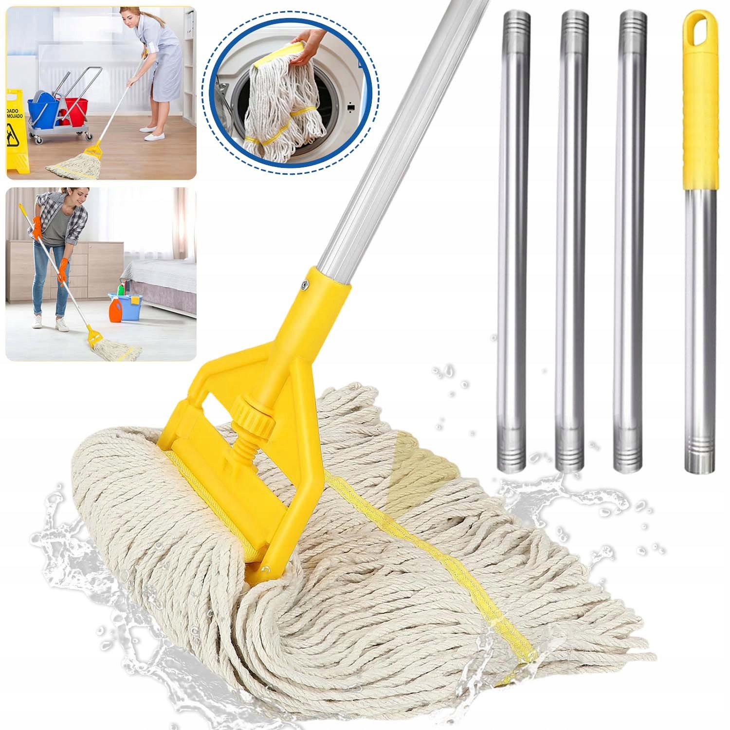 Levně Podlahový Mop S Provázkem Odnímatelný 147 CM, Zesílená Hliníková Rukojeť 147 CM