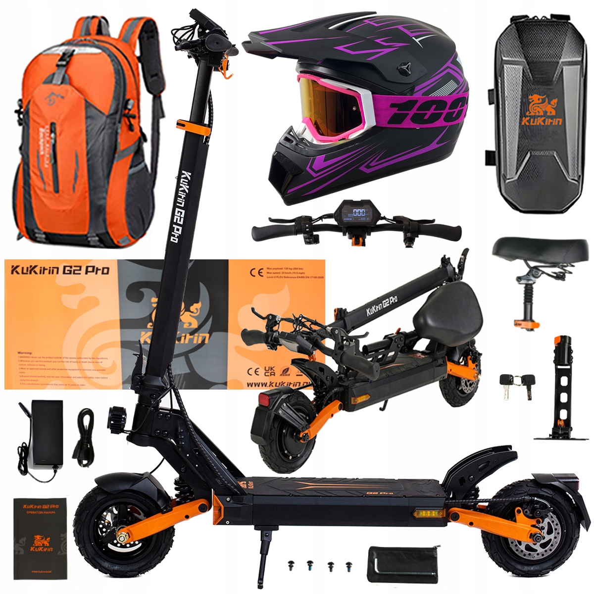 Składany Pojazd Elektryczny Kukirin G2 Pro 1000W 48V 15.6AH 45KM/H +Prezent