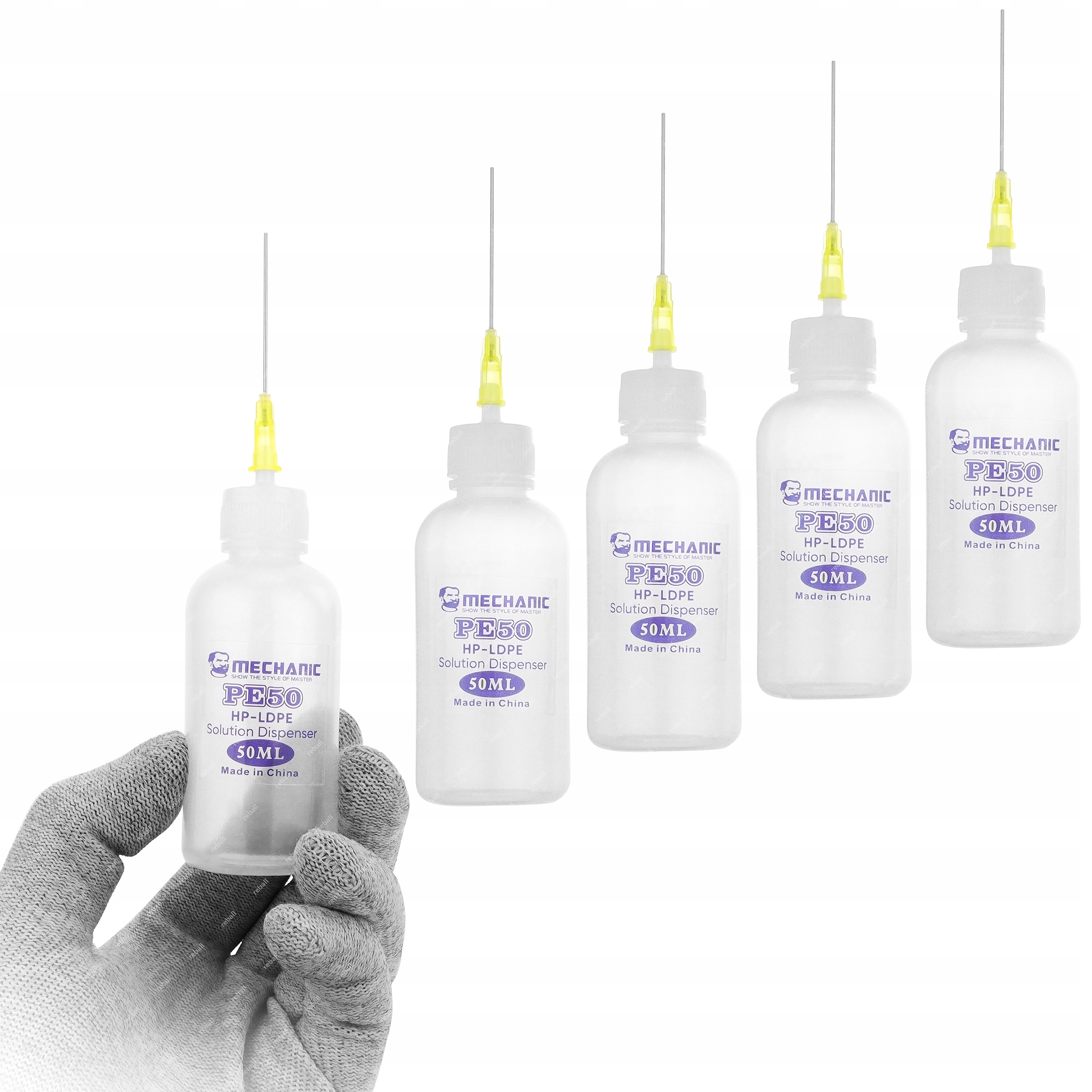 5X BUTELKA Z IGŁĄ HP LDPE 50ml DOZOWNIK PRECYZYJNY NA ACETON KWAS ETANOL