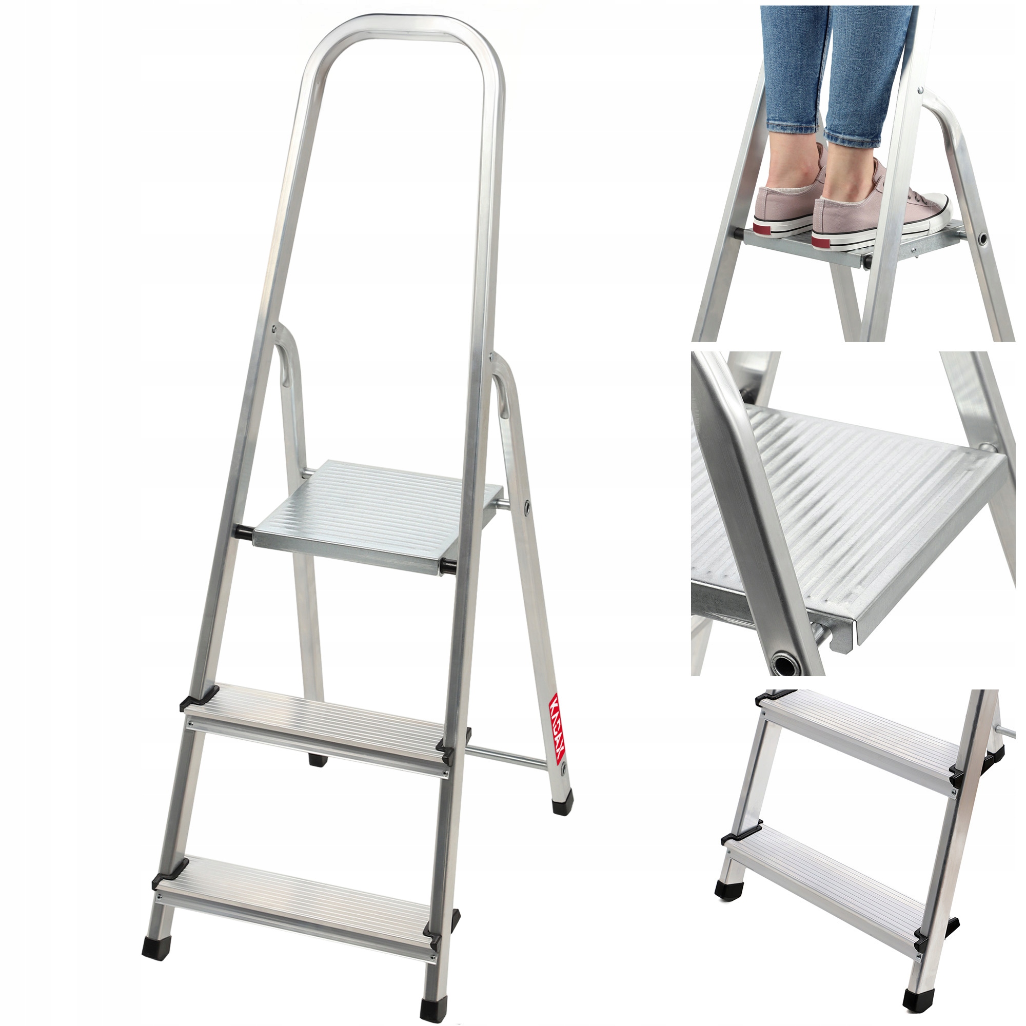 Žebřík Hliníkový Skládací 3-STUPŇOVÝ Lehký Žebřík Schůdky 125 kg