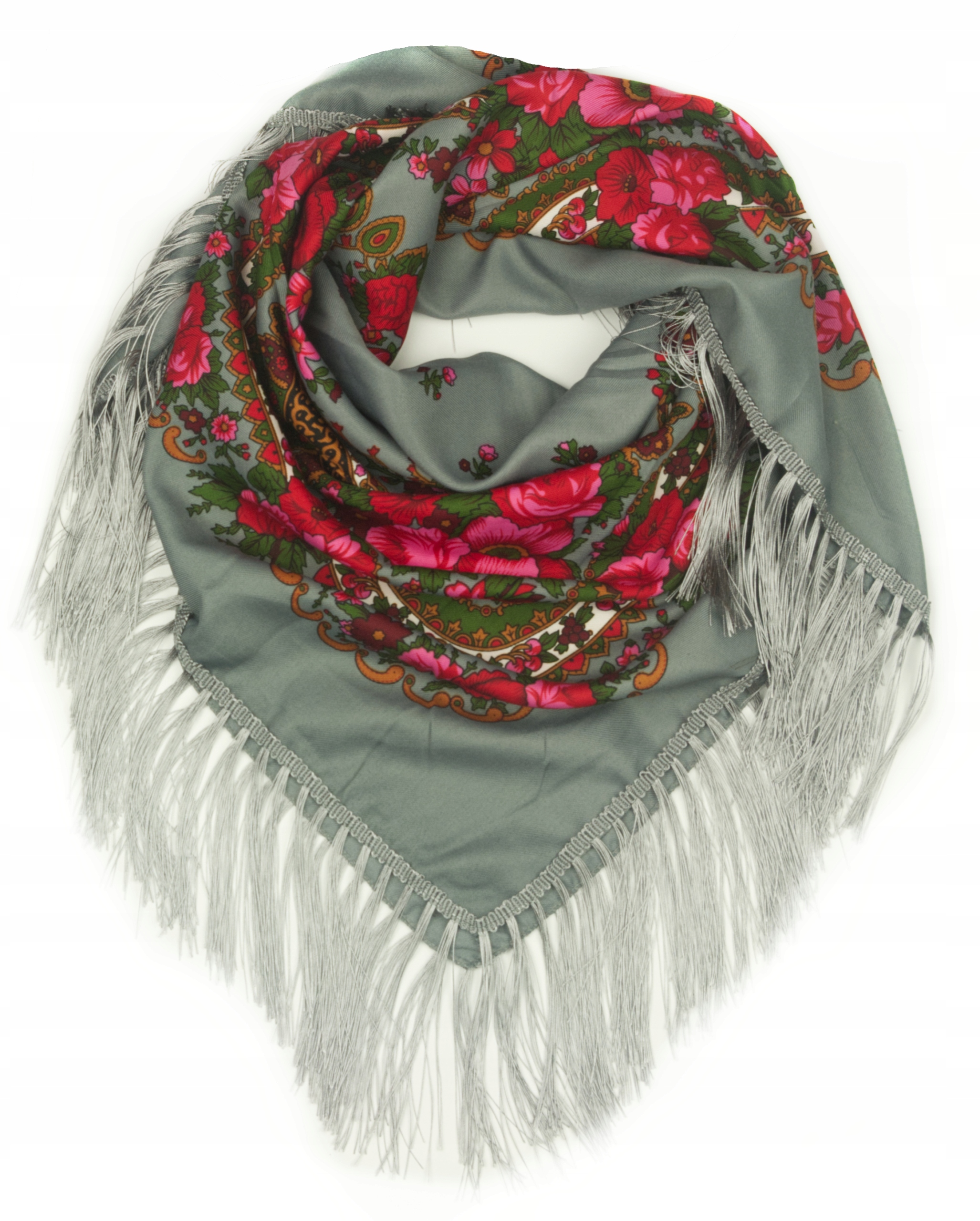 Chusta wzory folklorystyczne ludowe FOLK szara