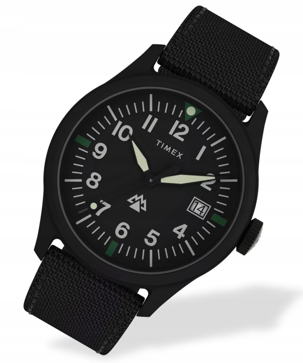 Černé ručičkové pánské hodinky na řemínku Timex TW2W23400 Datumovka Gravírování