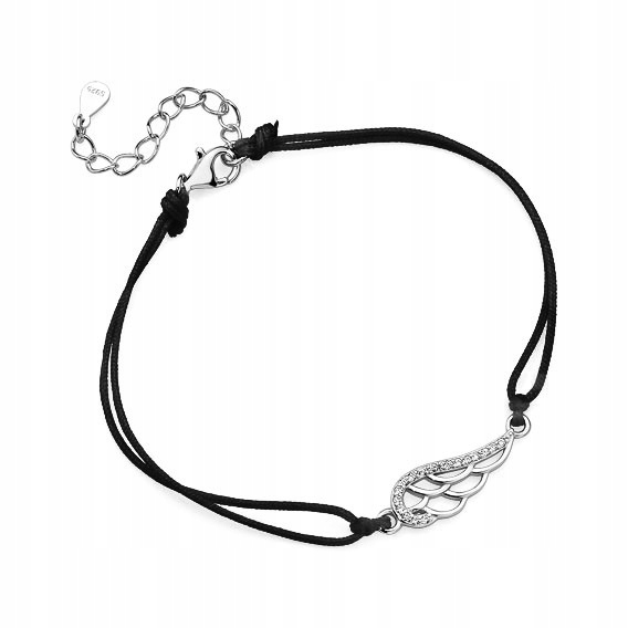 

Bransoleta Czarna Bawełna Skrzydło Wing Cyrkonie