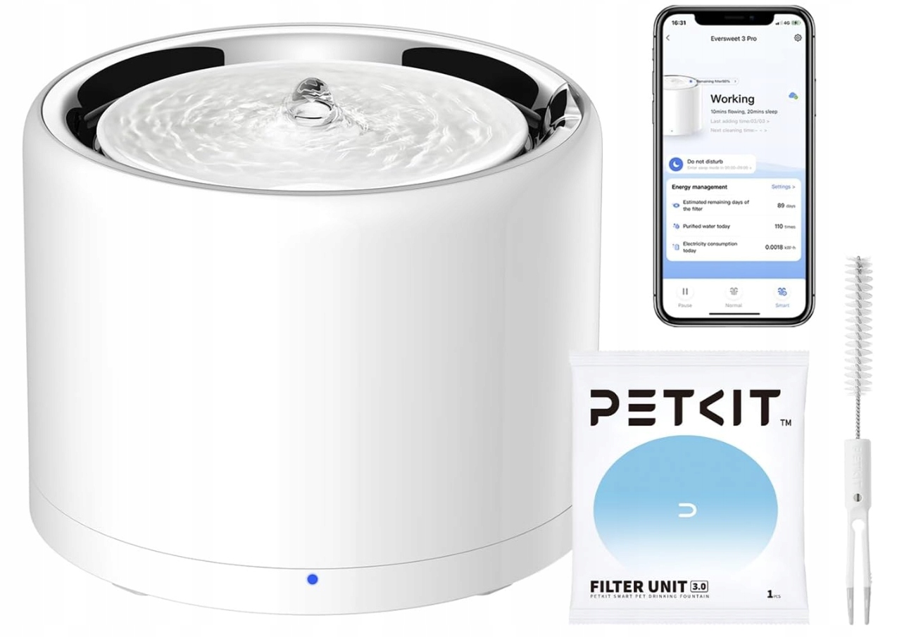 Petkit Fontanna dla Kotów ze Stali Nierdzewnej, 1,8L, Kontrola Aplikacji
