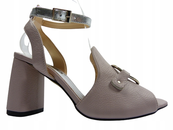 růžovo stříbro kožené sandály na podpatku Karino 37