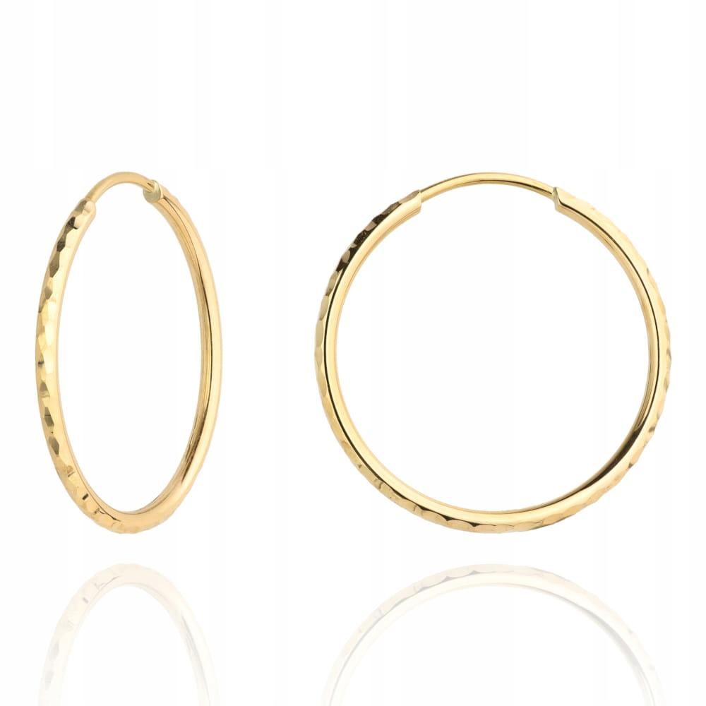 Náušnice kruhy vyrobené ze zlata 585, diamantové, 3,3 cm, módní design 14k