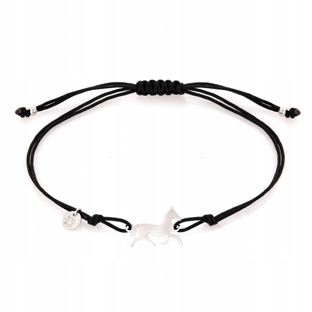 Bransoletka sznurkowa czarna Ania Kruk srebrny koń srebro 925