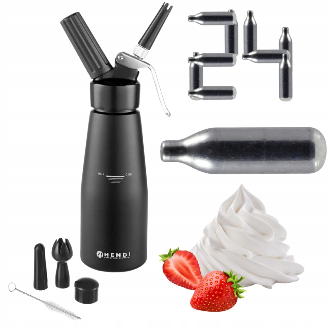 Sifon na šlehačku 0,5 l Černý Náboje N2O 24 kusů Hendi 588420