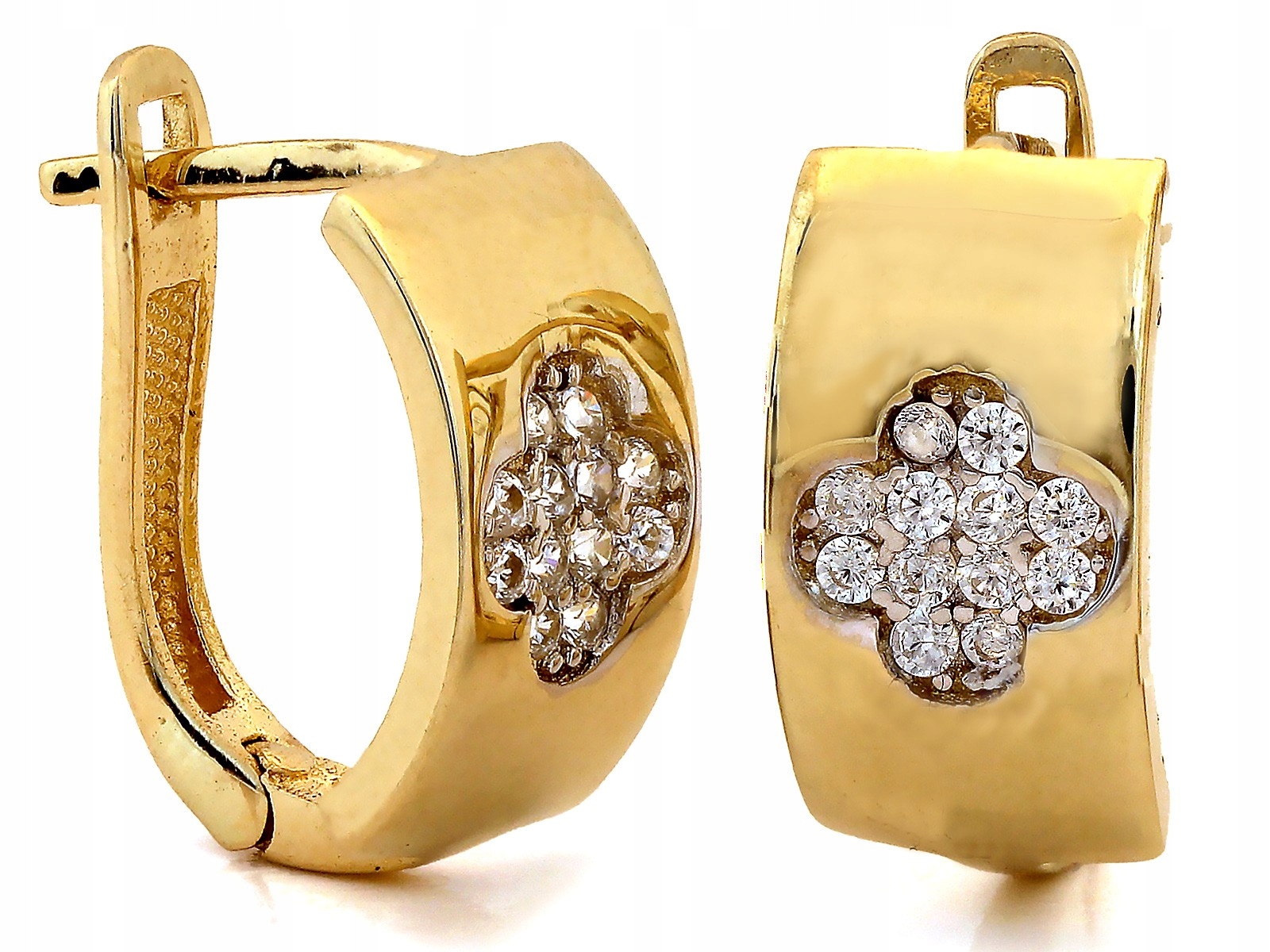 Zlaté náušnice 585 anglické s zirkony motiv květiny 1.80 g jako dárek