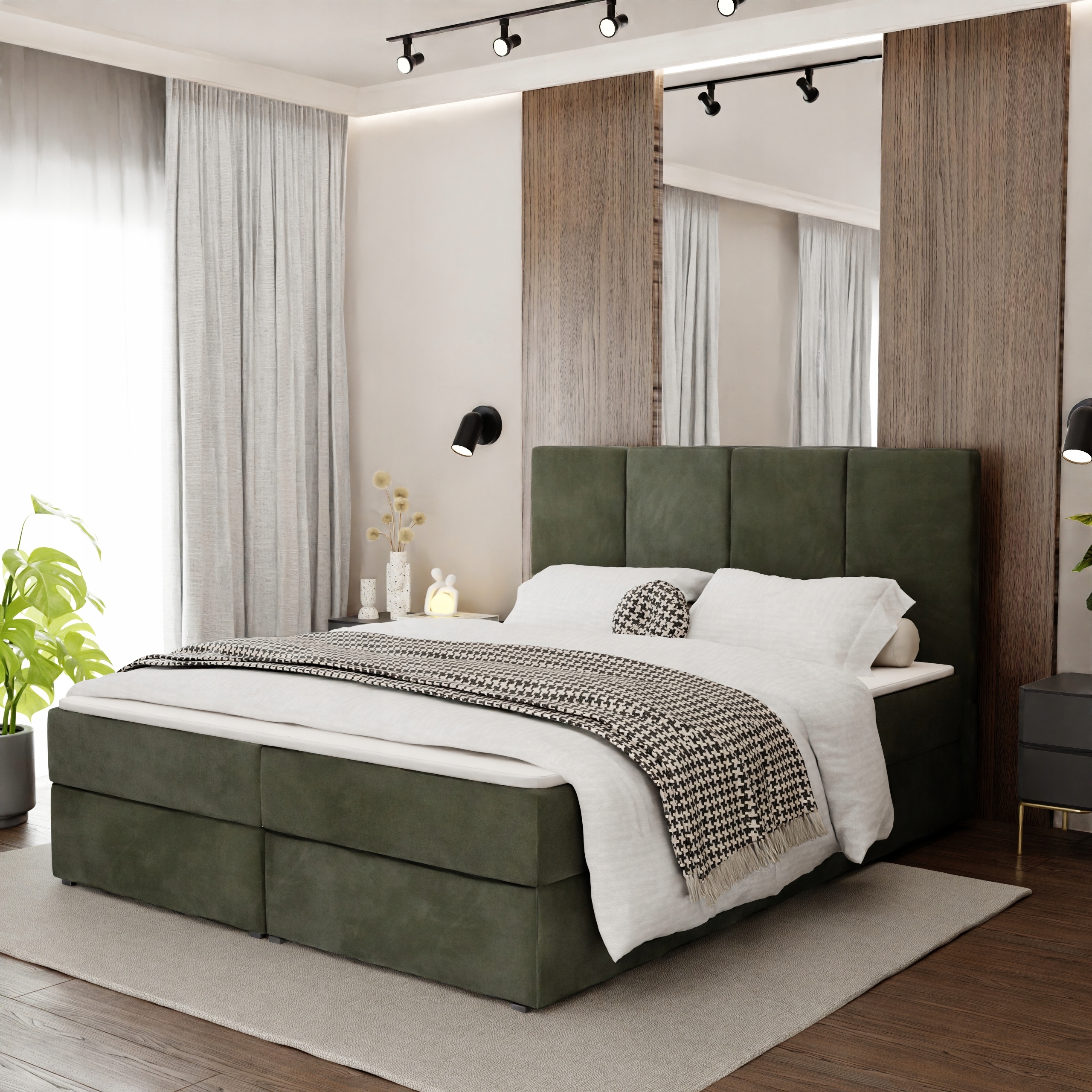 Kontinentální Postel 140x200 Čalouněná Dvojitá S Matrací Khaki