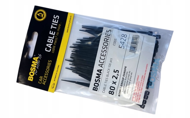 

Opaski zaciskowe Bosma 2,5x80mm Czarne 100 sztuk