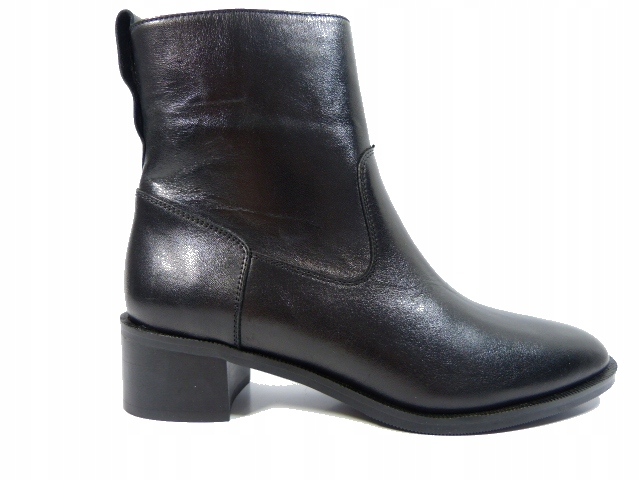 Carinii 38 černé kožené kotníkové boty na stabilním podpatku