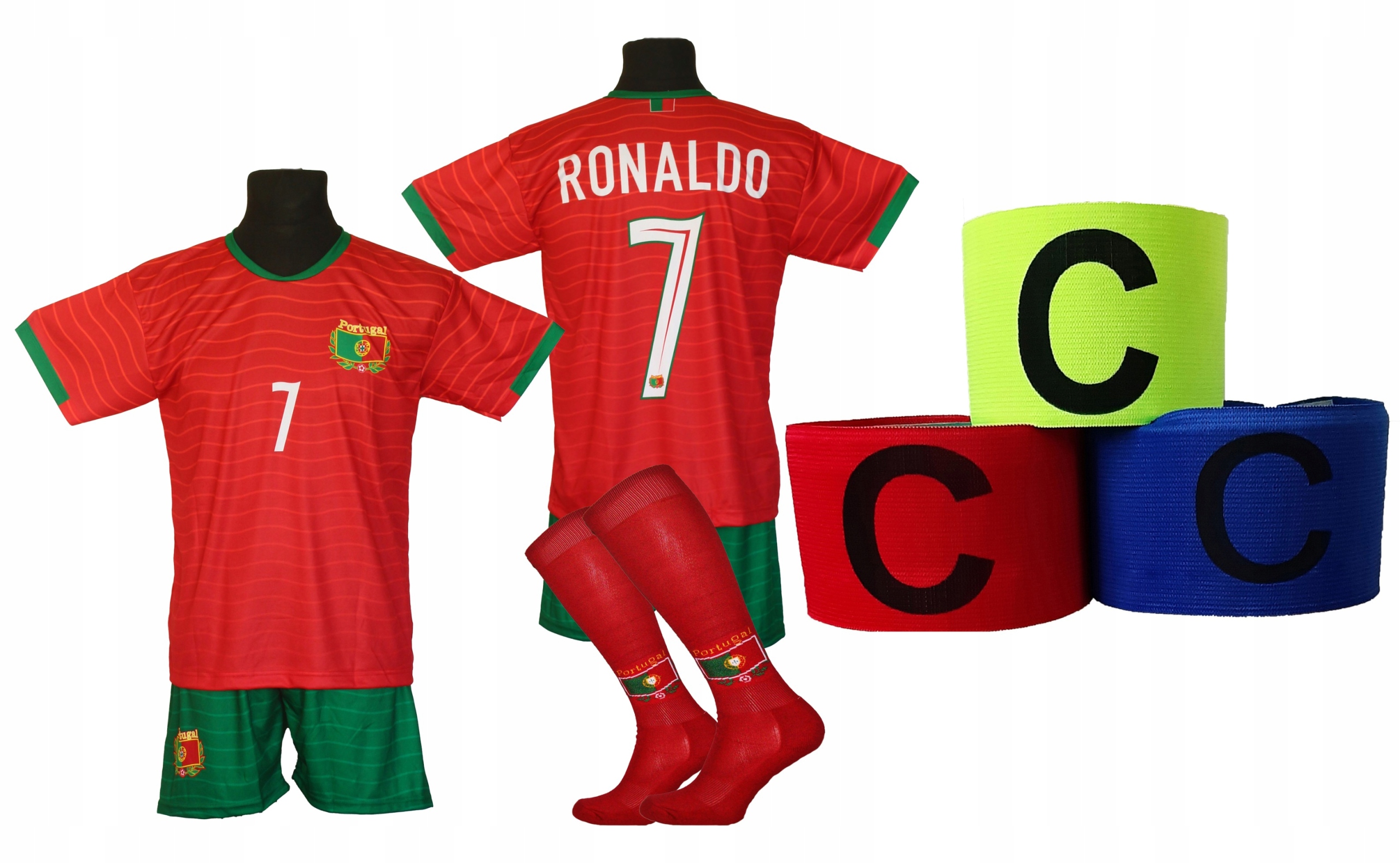 strój piłkarski dla dzieci Ronaldo Portugalia r 158 opaska