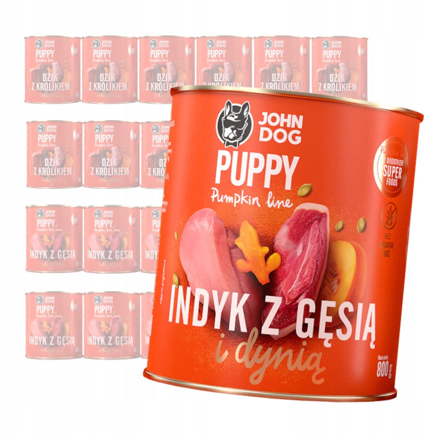 Levně John Dog Štěňata Vlhké Krmivo pro štěňata Krůta , husa, divočák, králík) 24x800g