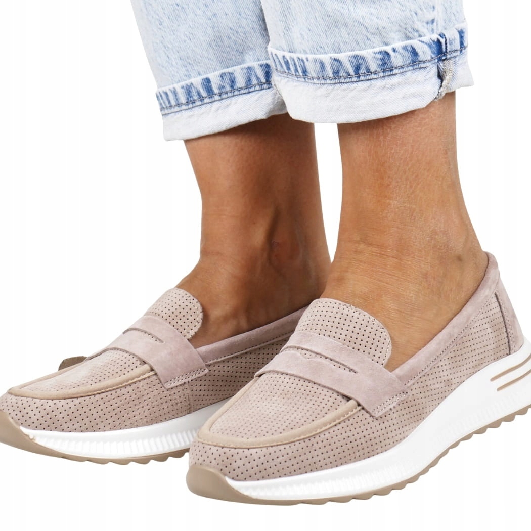 Dámské Mokasíny Polobotky Z Kůže Béžové Nazouvací Měkké Pohodlné Top 38