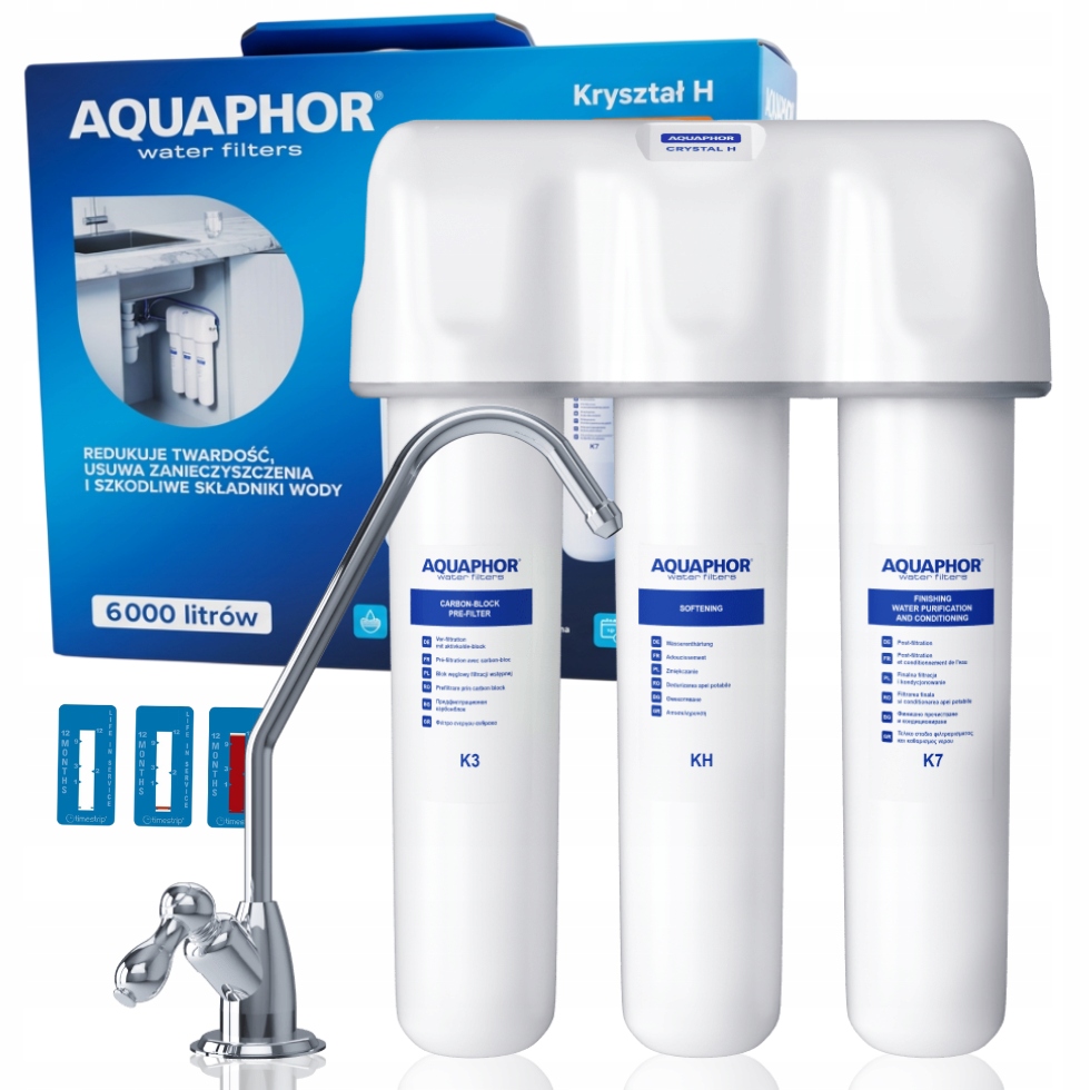 Filtr do wody twardej Aquaphor Kryształ H zmiękczający, pod zlew wskaźnik