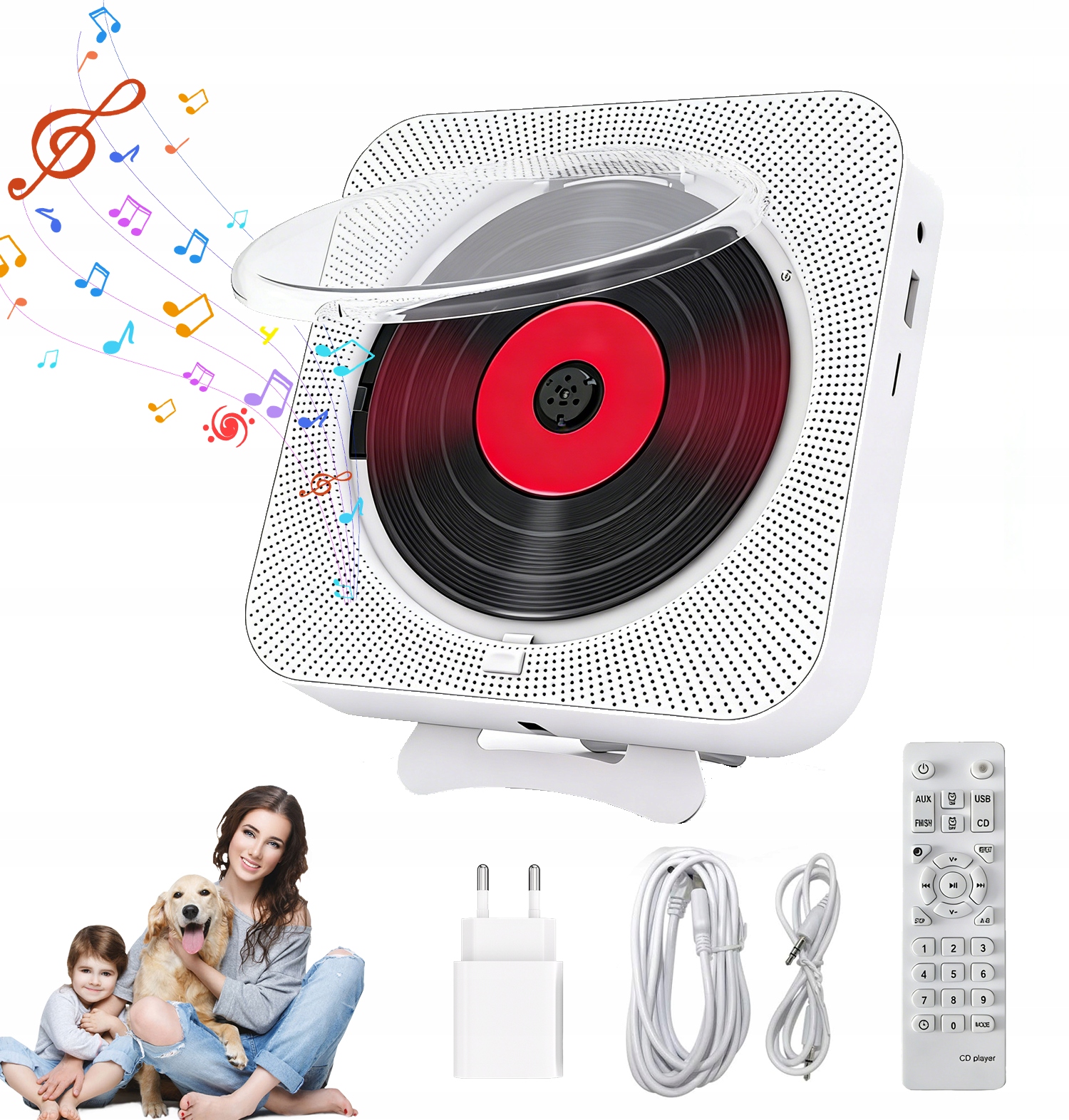 Nabíjecí Přehrávač CD/DVD – Bílý, Bluetooth, Usb Vstup, Kabel Hdmi/av