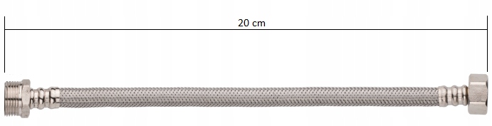 WĘŻYK WĄŻ PRZYŁĄCZENIOWY STALOWY GW 1/2"x 1/2" GZ 20cm OPLOT INOX MOCNY Długość 20 cm