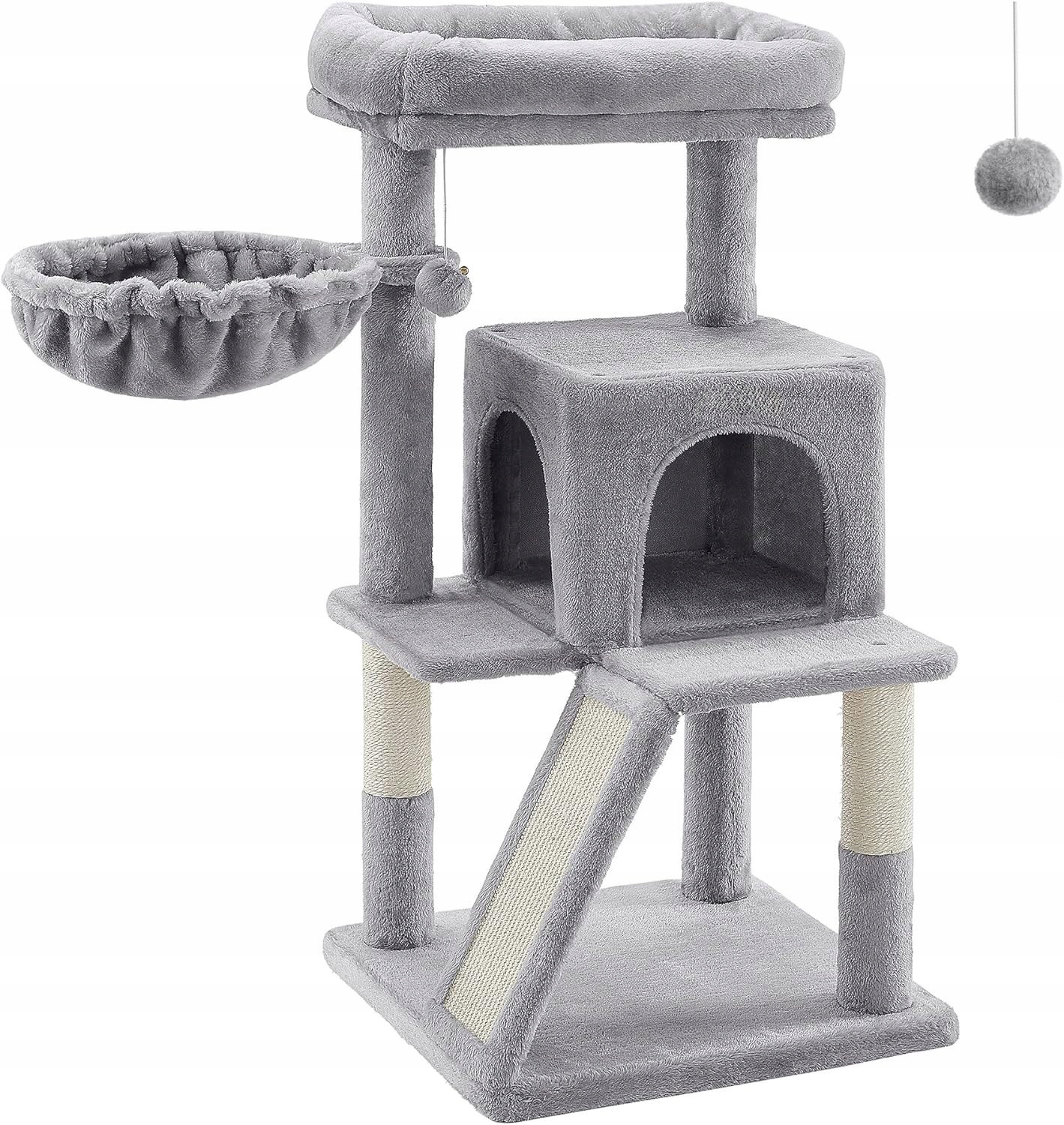 Drapak dla Kota 96 cm Domek Legowisko Jasnoszary Wieża z Platformą Rampą