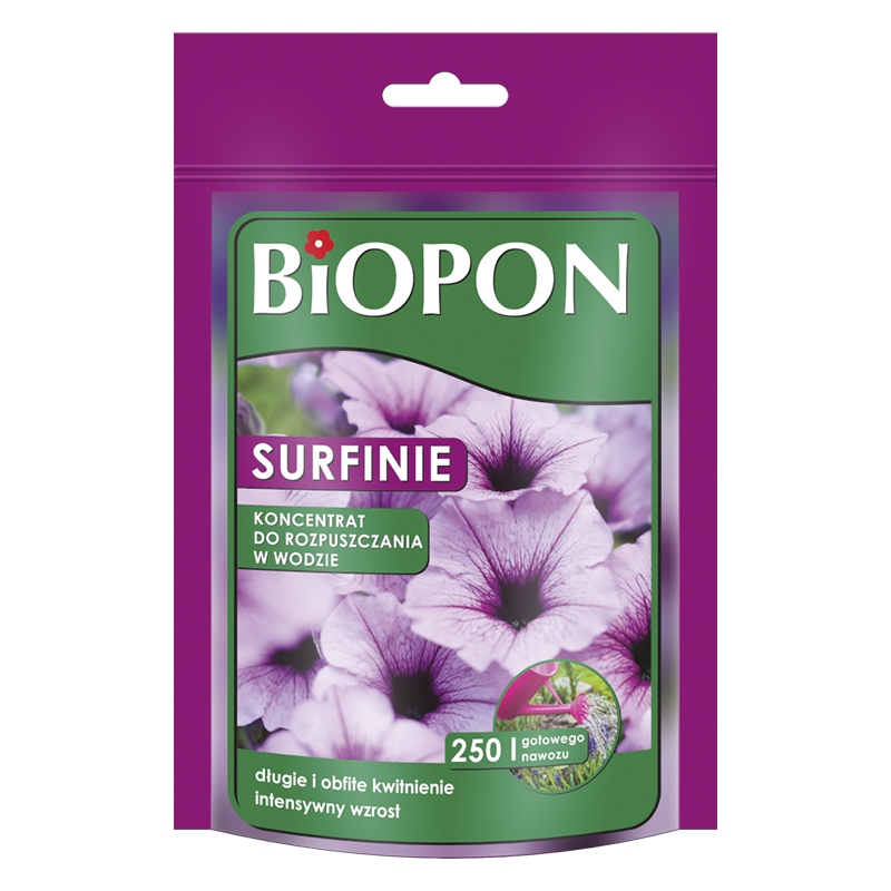 BIOPON koncentrat rozpuszczalny do surfinii 250g Zastosowanie do pielęgnacji kwiatów