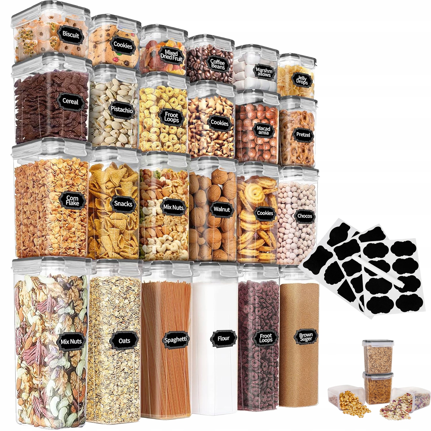 24 X Hermetické Nádoby Na Skladování Potravin, Velké Vzduchotěsné Krabice