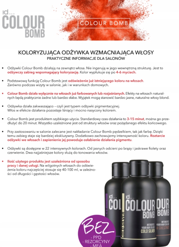ID COLOUR BOMB ODŻYWKA KOLORYZUJĄCA DO WŁOSÓW CAŁA PALETA 200 ML Marka inna marka
