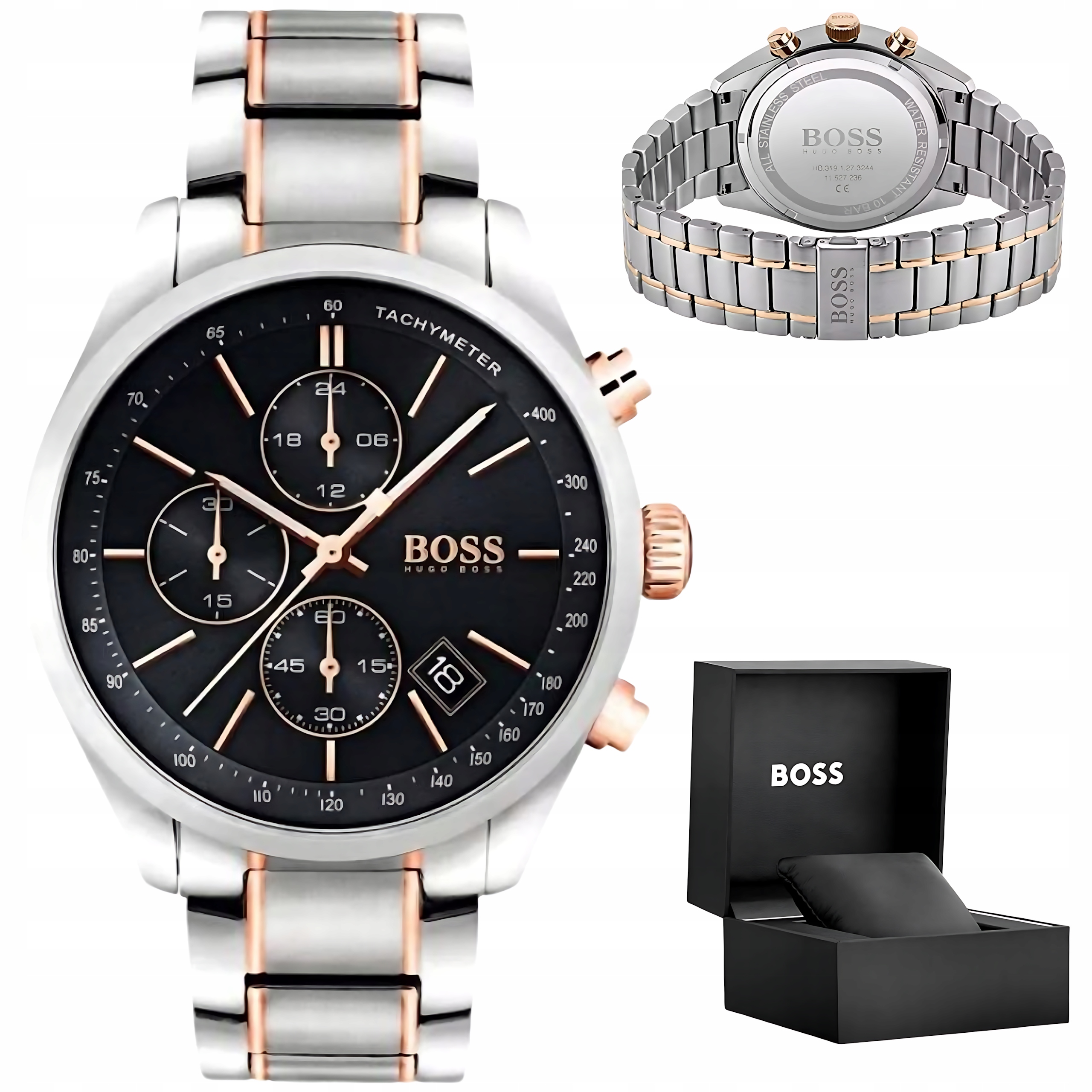 Pánské Hodinky Hugo Boss Grand Prix 1513473 Chronograf Stříbrno-zlatý Ocel