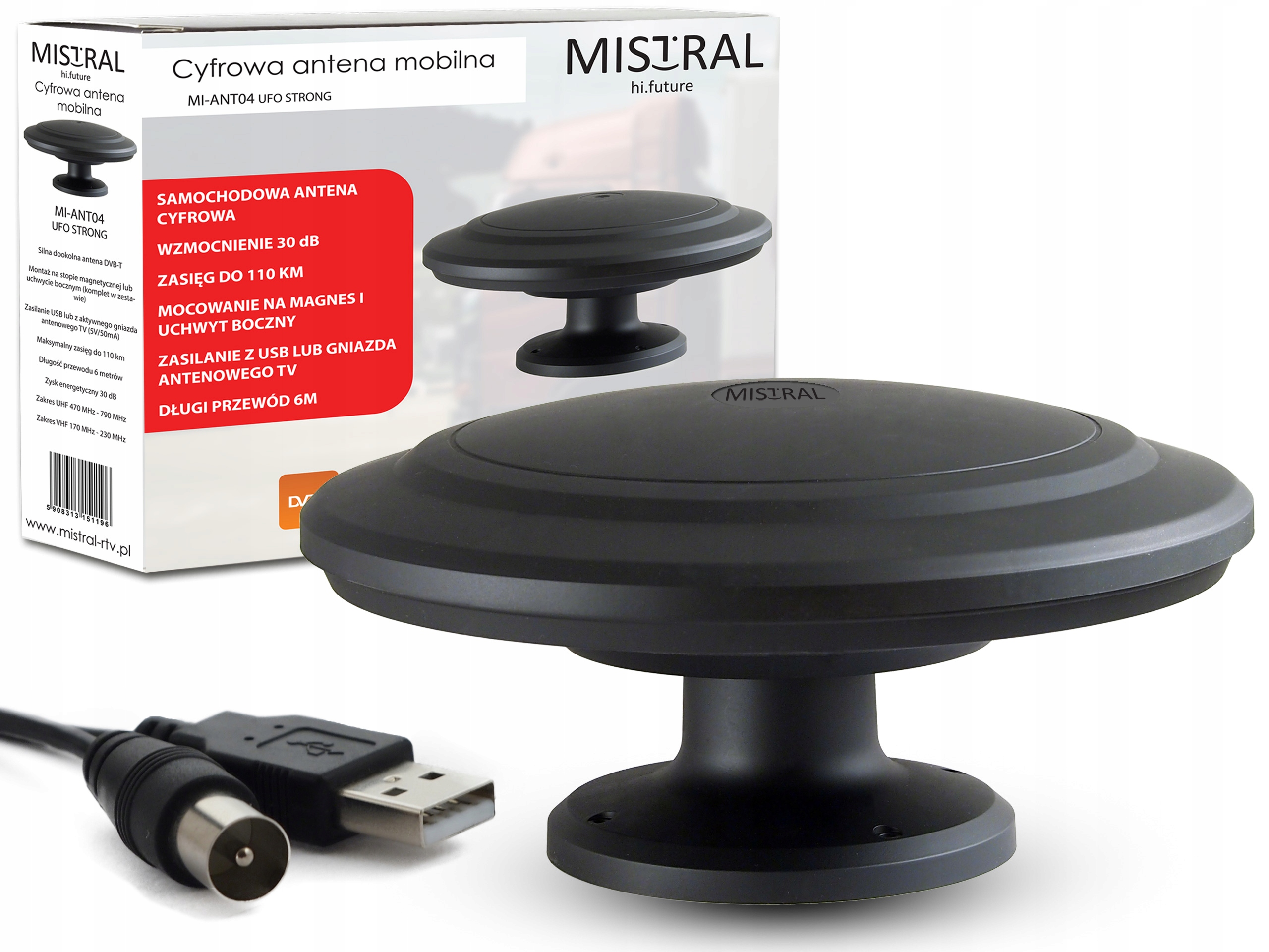 automobilová anténa Digitální Dvb-t DVB-T2 Mistral MI-ANT04 černá)