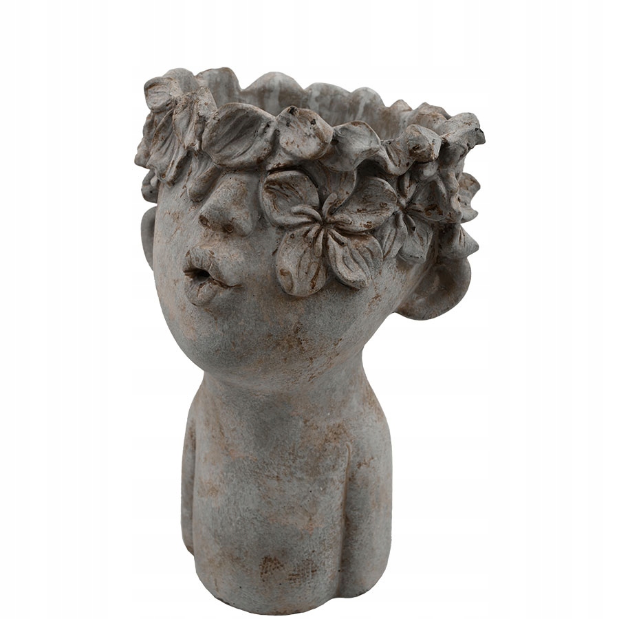 Kvetináč, črepník - Kvetina tváre šedý betón zdobený 25,5x15