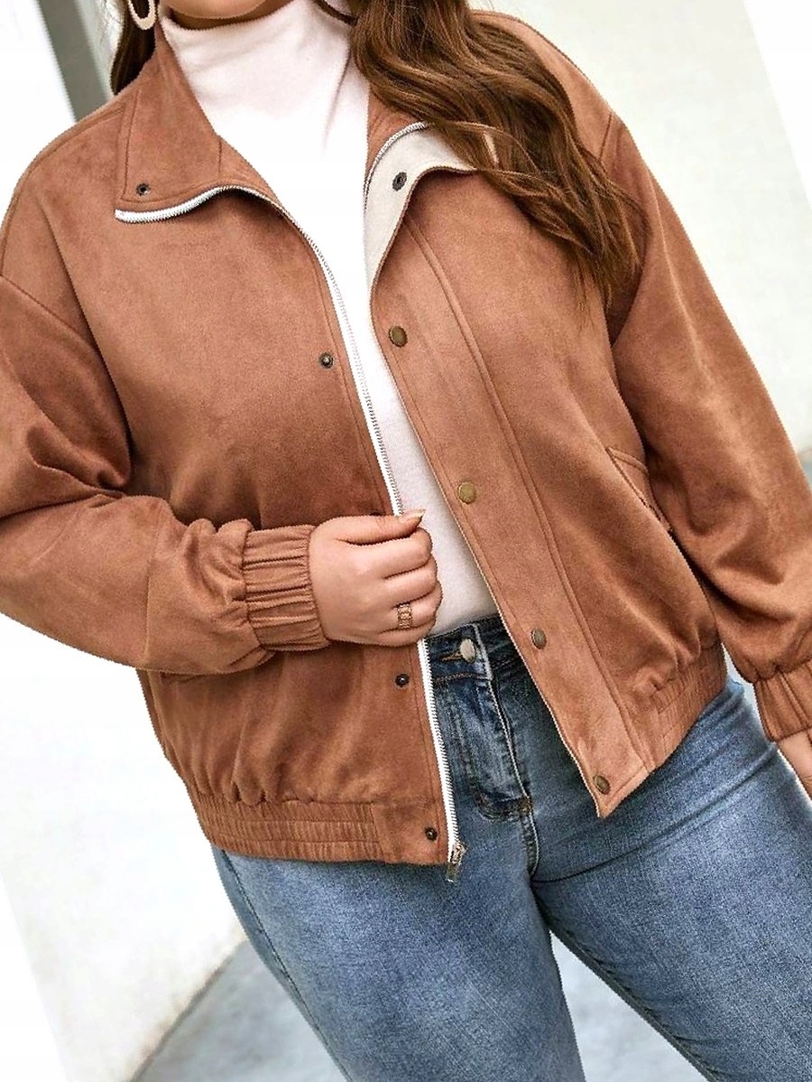 Bunda Semišová Ramínky Hnědá Snížená Bomber XL