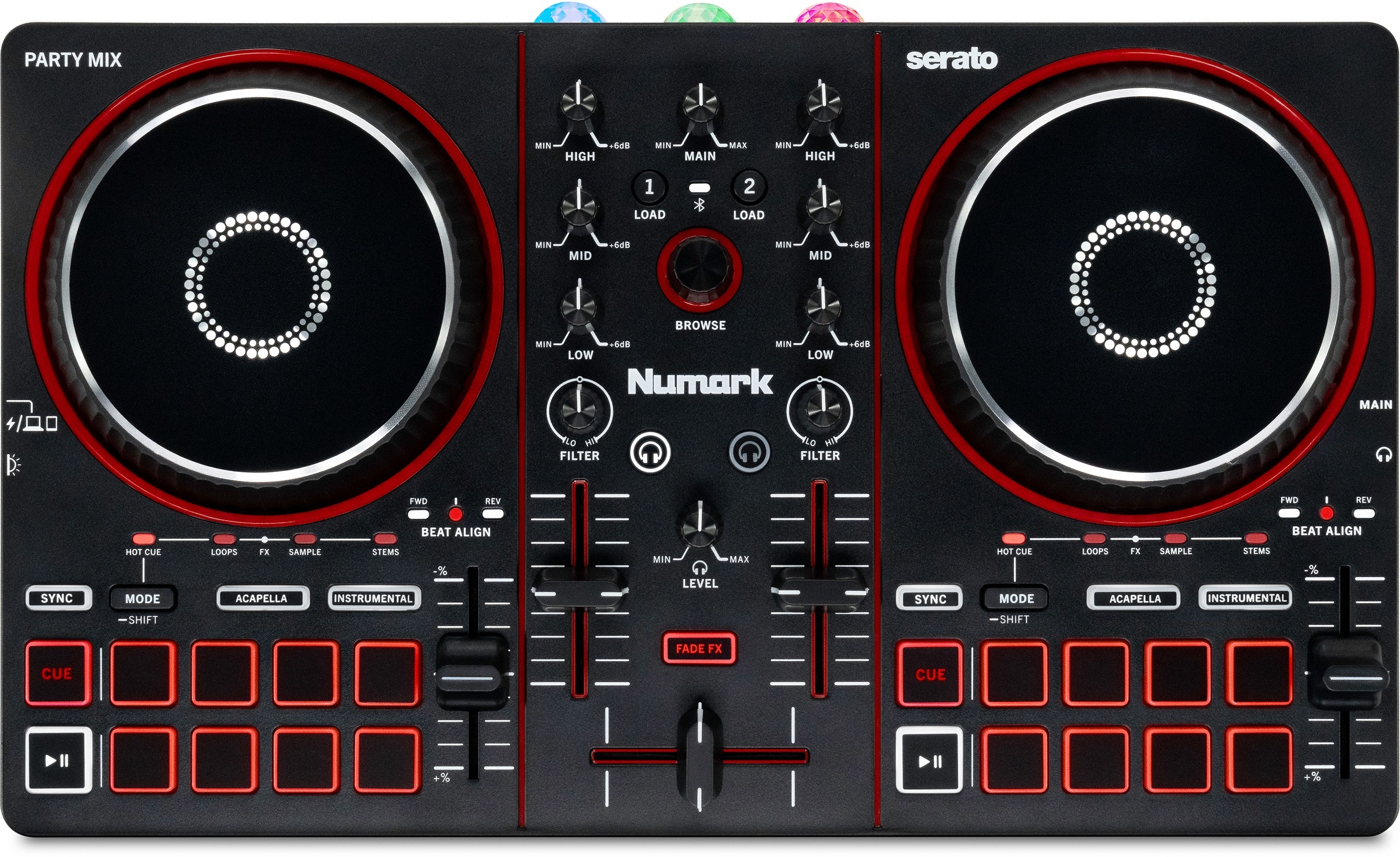 Numark Party MIX III 2-kanálový Dj ovládač s diskotékovými svetlami Bluetooth