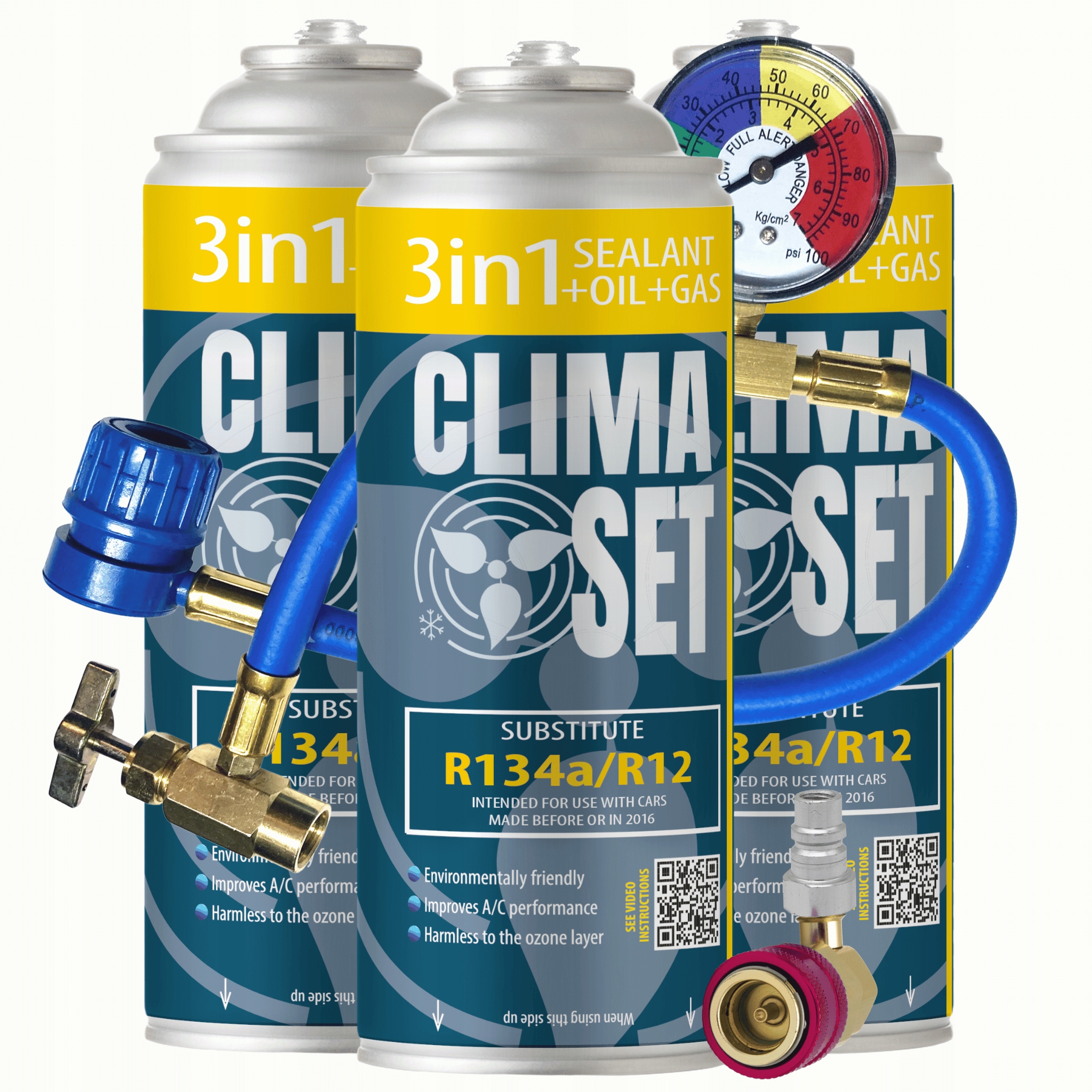 Sada na napichování klimatizace 3v1 R134a x3, olej, tmel, adaptér