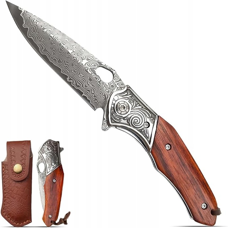 Nůž Damascus 18 CM Skládací Pro Kempování A Rybářské Pruty