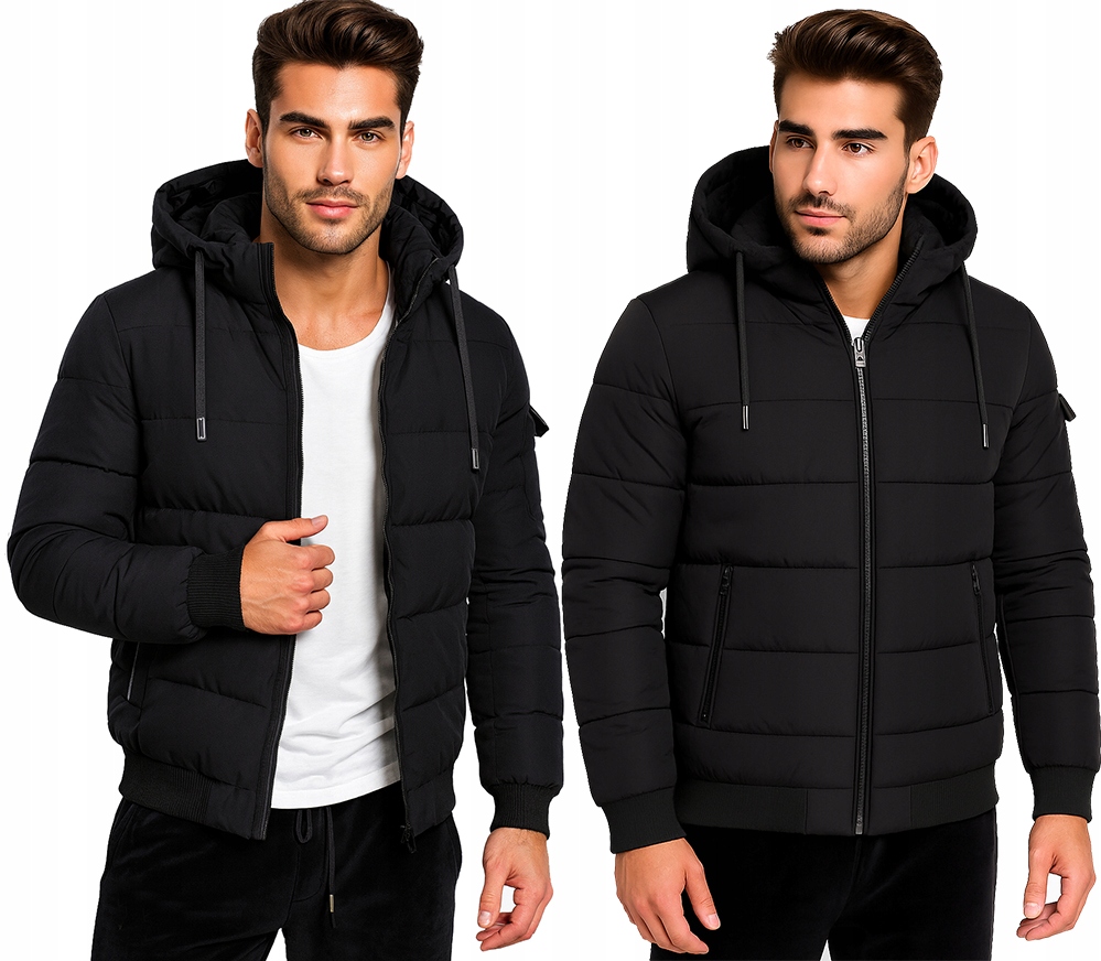 Pánská Bunda S Kapucí Péřová Zateplená Zimní Prošívaná Černá 4XL