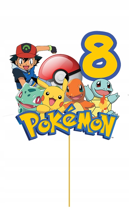 

Topper Dekoracja na tort Pokemon pikachu z cyfra 8