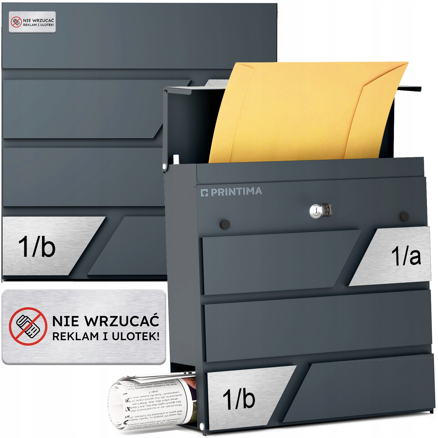 Velká Poštovní Schránka s číslem domu Antracit schránka na dopis číslo domu