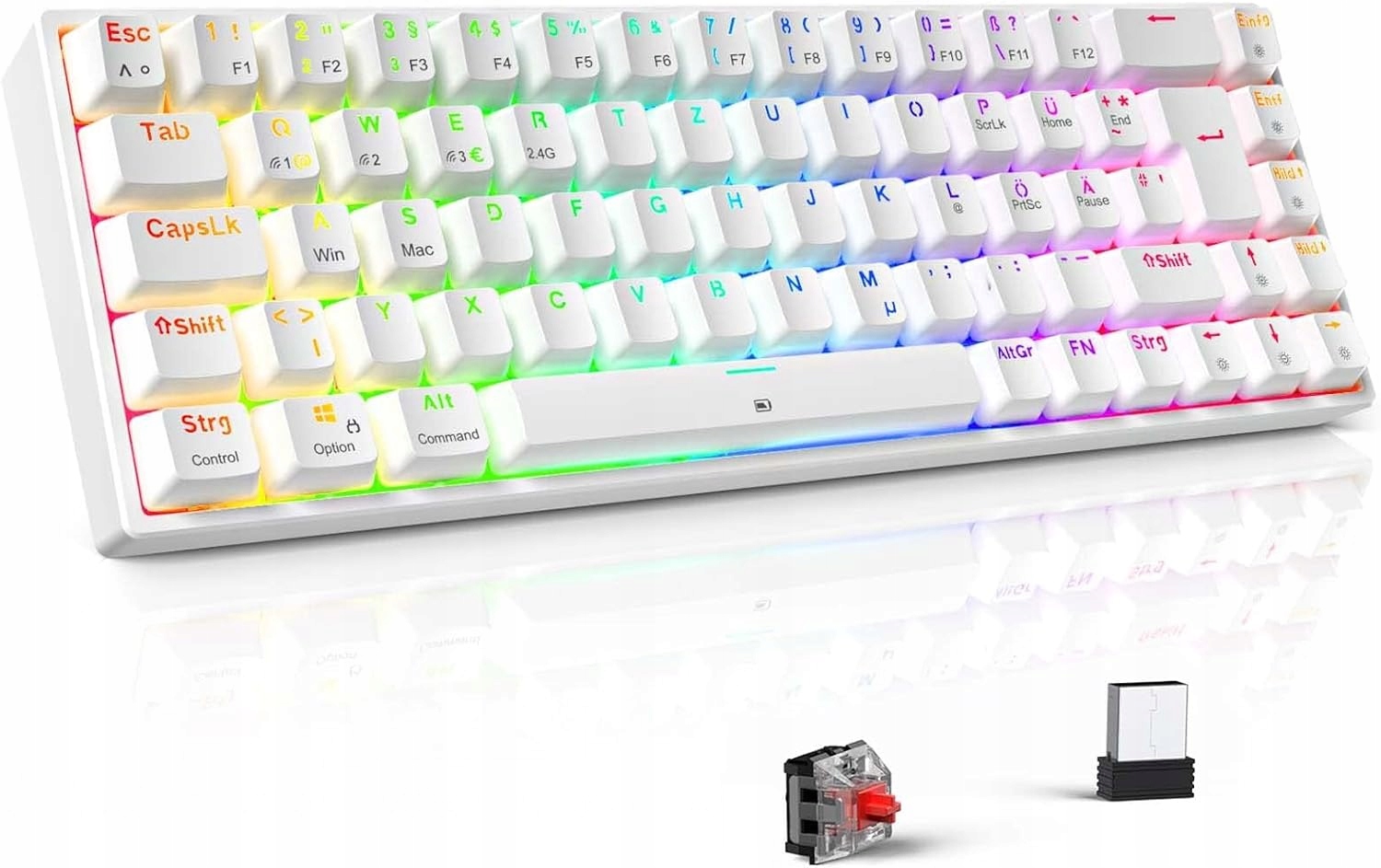 Klawiatura Mechaniczna Gamingowa 2,4G Rgb Qwerty Tecurs KB510 Niemiecka