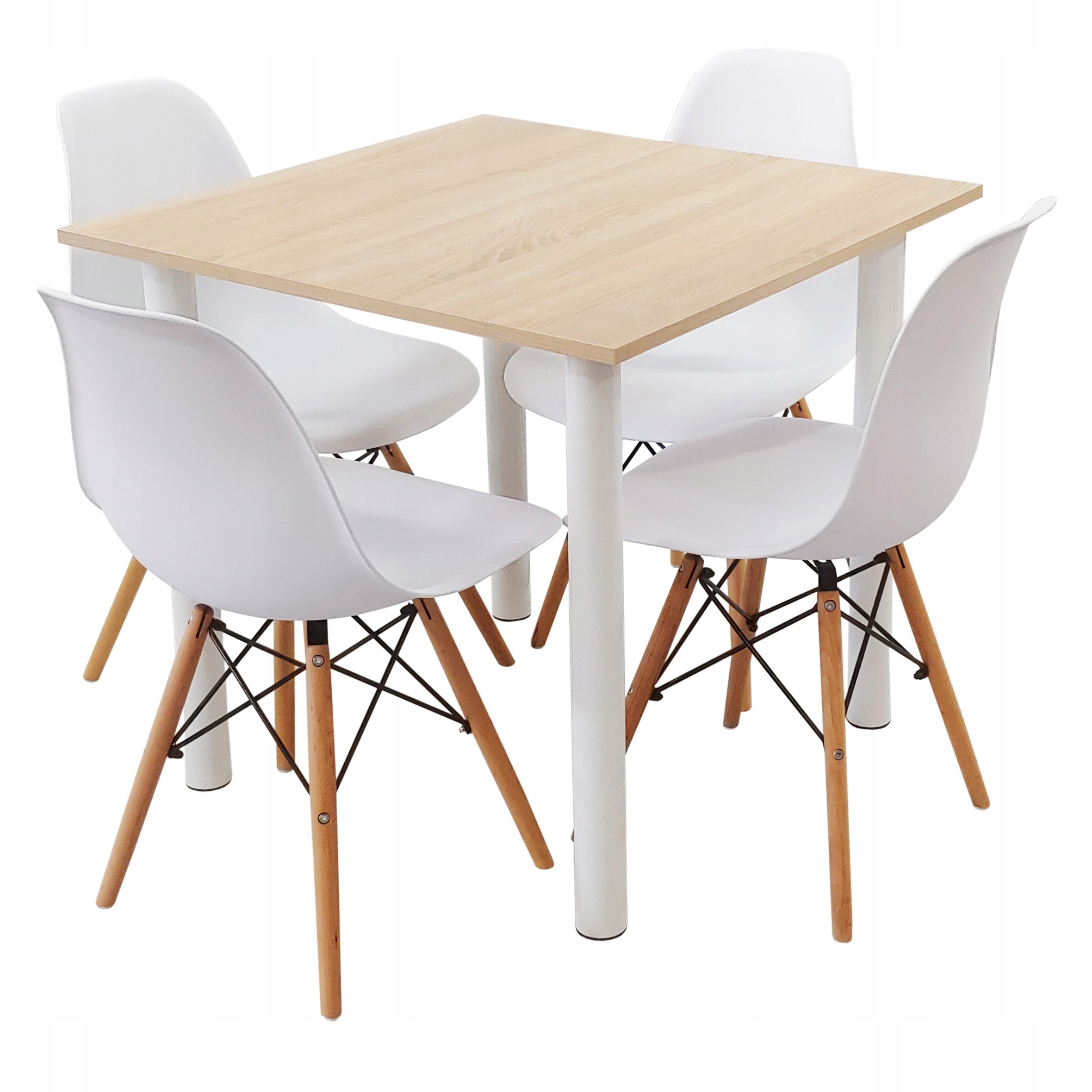 Zestaw stół Lugano 80x80 sonoma 4 Milano białe