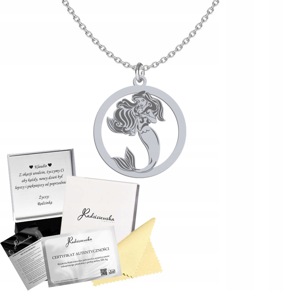 Stříbrný náhrdelník s Mořskou Pannou Řetízek Dárek Šperky 925 Gravírování Bonus