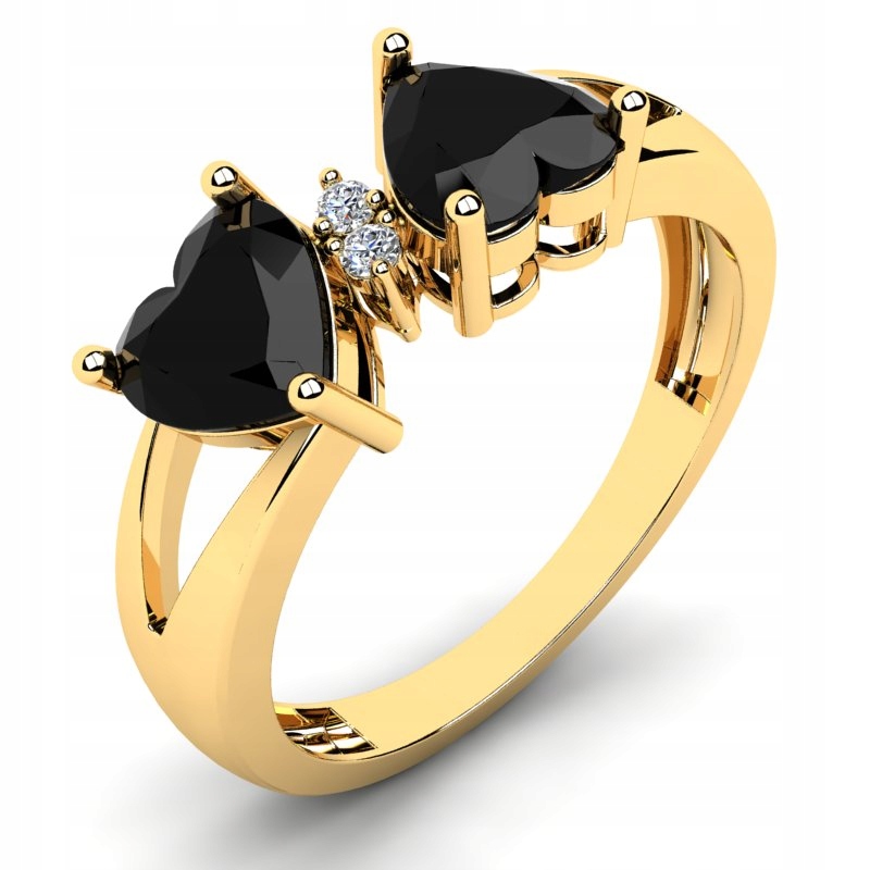 

Pierścionek Złoty Serca Z Czarnymi Cyrkoniami 14KR