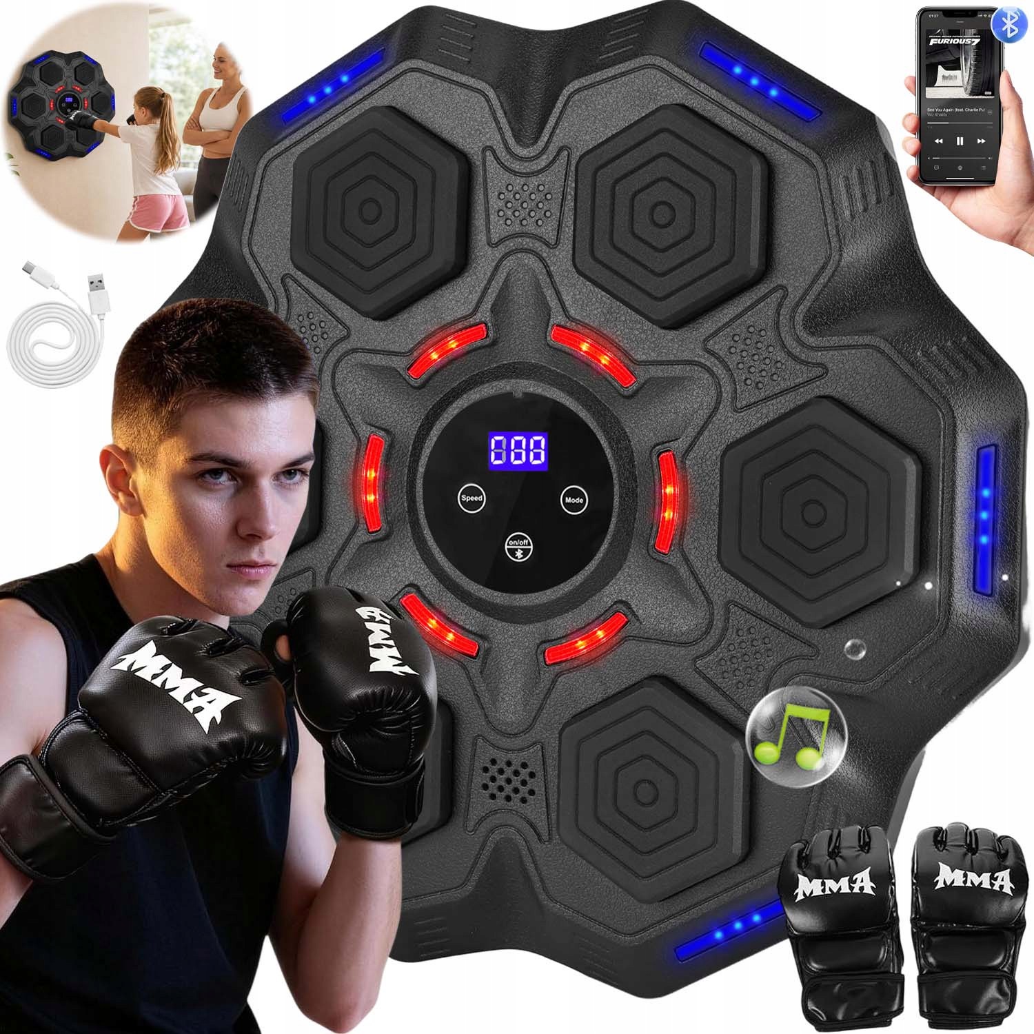 Music Boxing Machine Boxovací Stěna Hudební Štít Bluetooth Rukavice