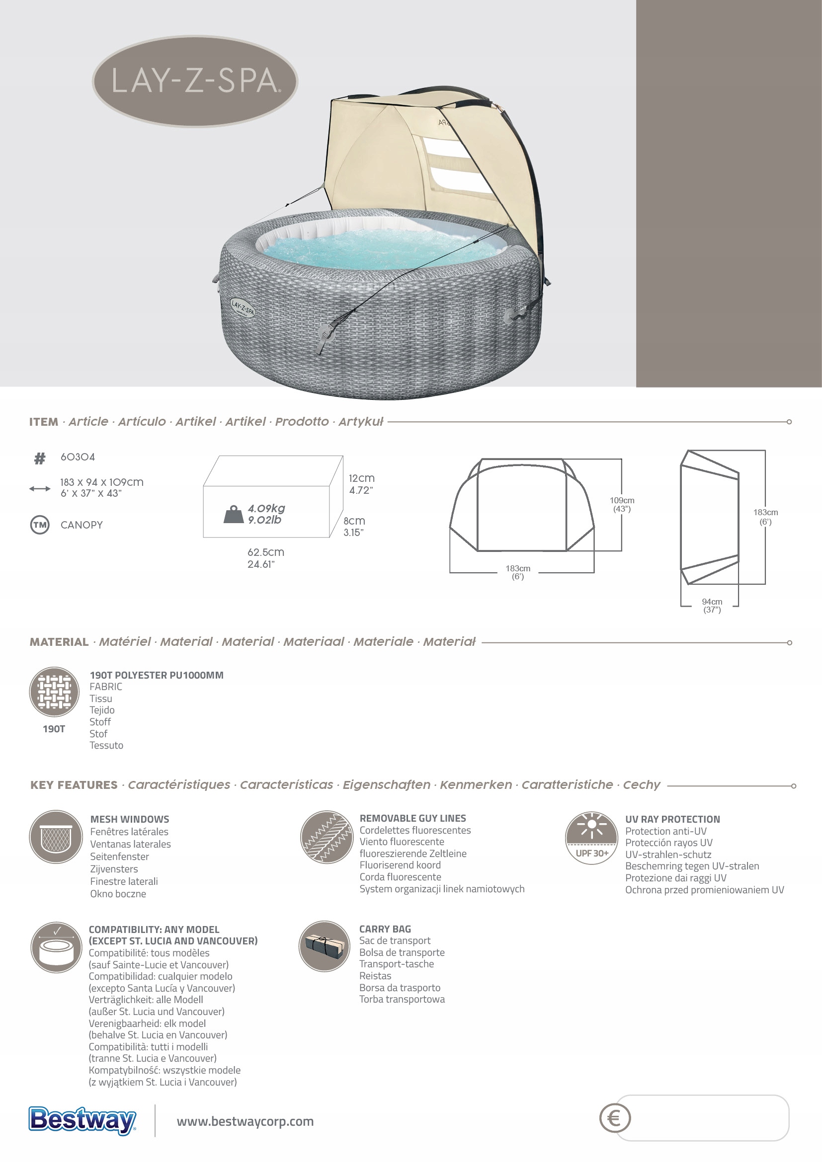 OSŁONA OD WIATRU DO SPA 183x94x109 - BESTWAY 60304 Marka Bestway