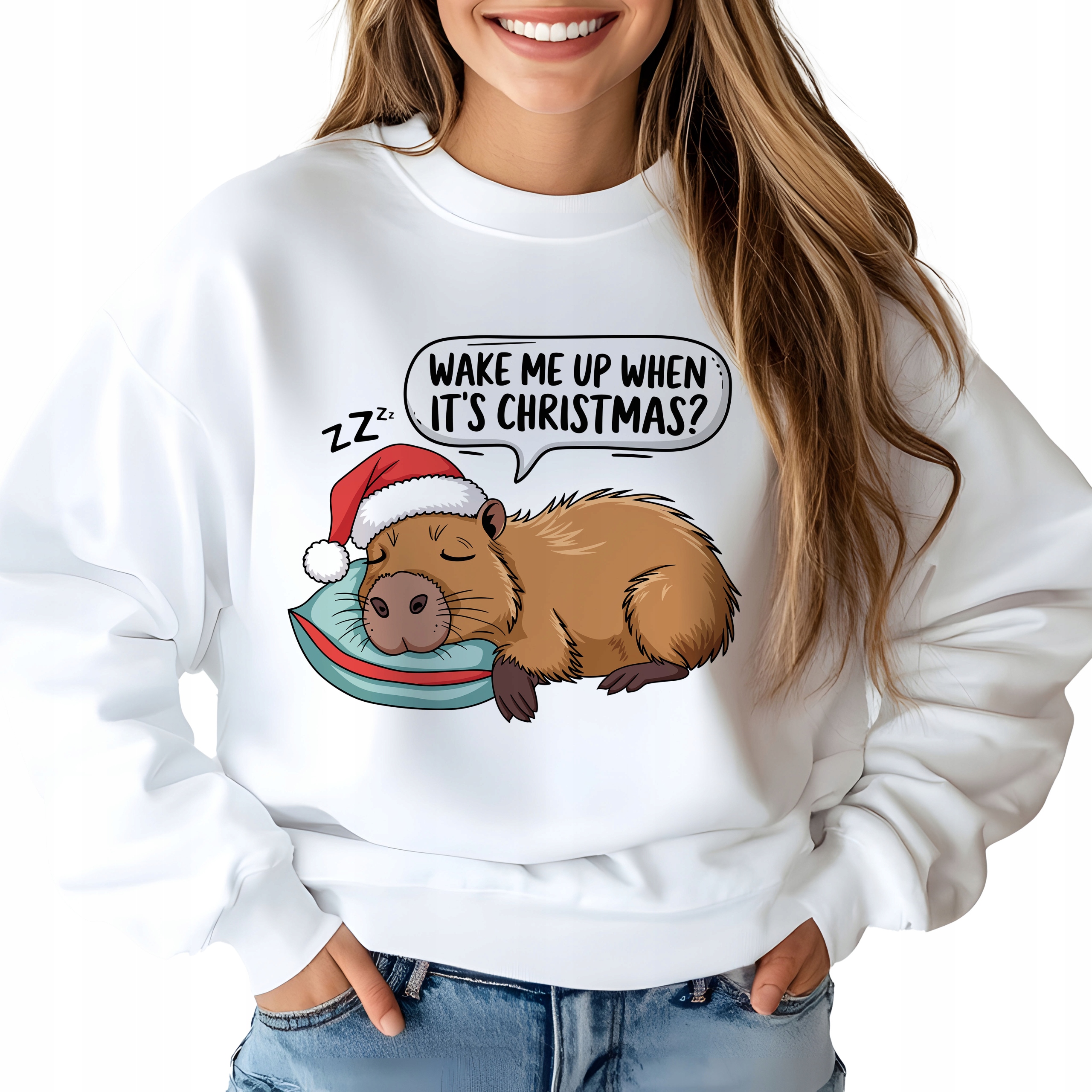 Mikina Dámská Bílá Wake Me When Christmas Vánoční Vzory Velikost M