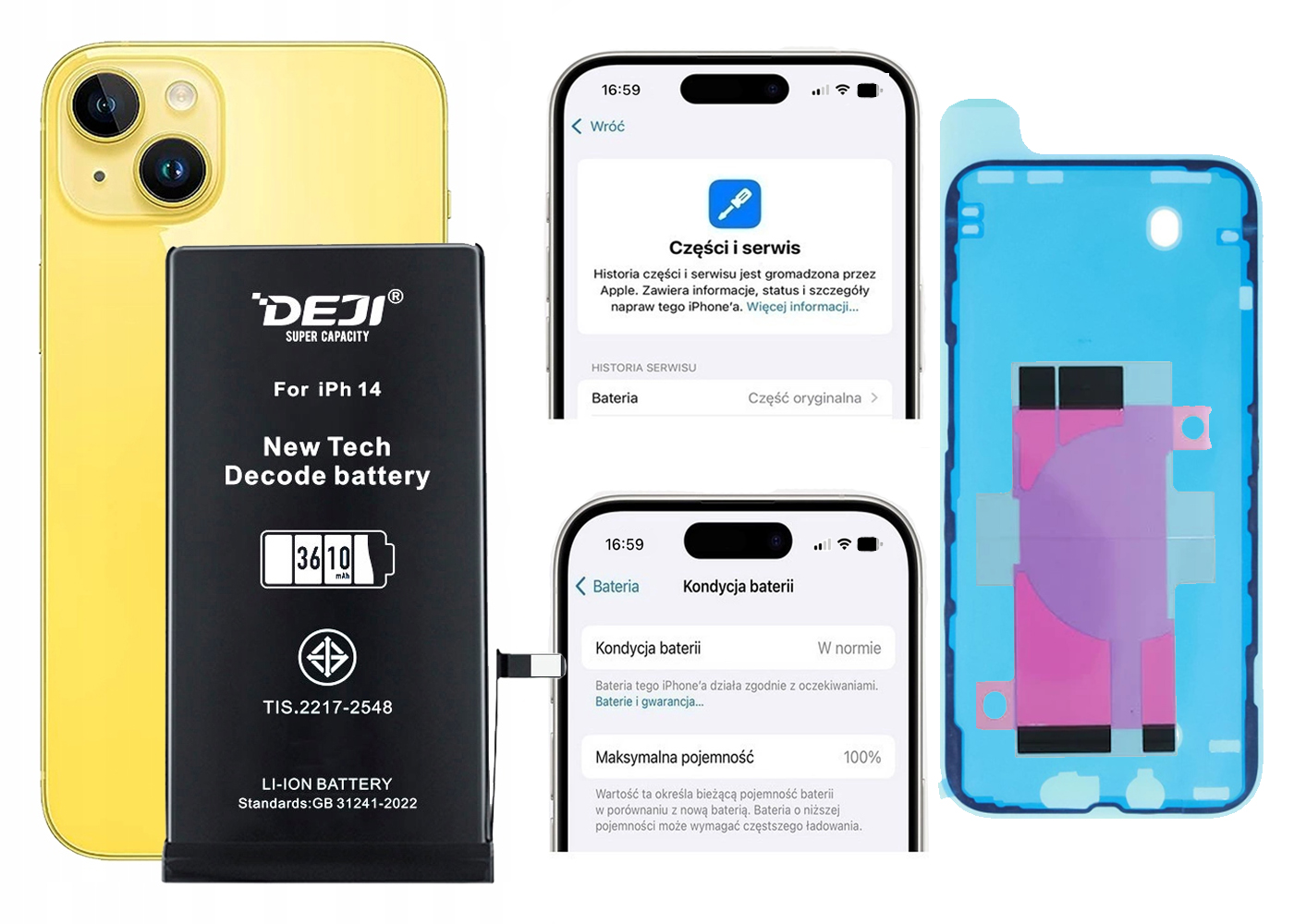 Powiększona bateria Deji 3610mAh do iPhone 14 Bez Komunikatu